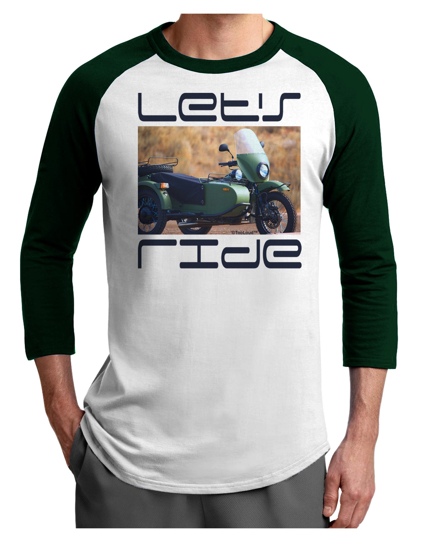 Lets Ride Sidecar Motorcycle Adult Raglan Shirt-Raglan Shirt-TooLoud-White-Forest-X-Small-Davson Sales