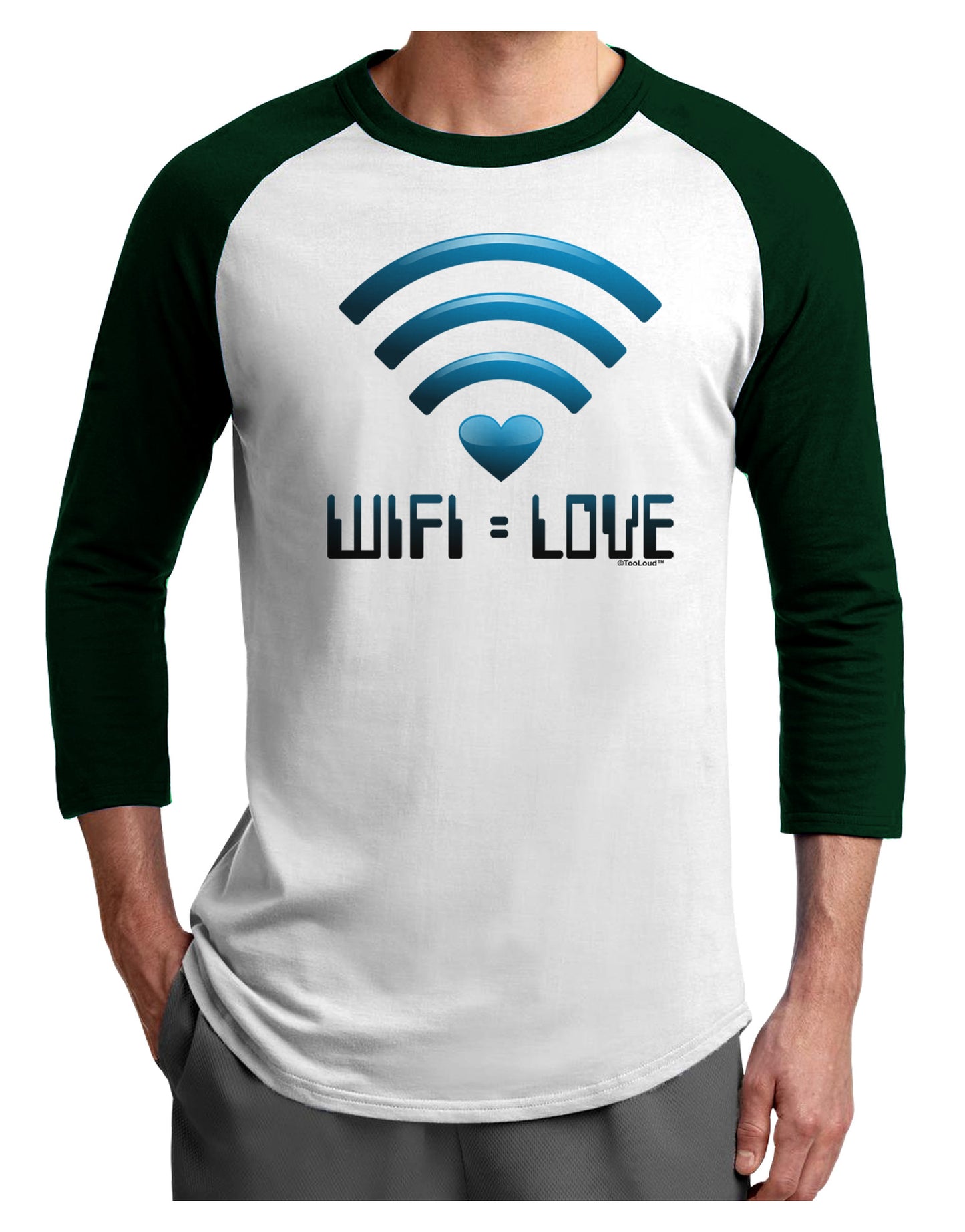 TooLoud Wifi Equals Love Adult Raglan Shirt-Raglan Shirt-TooLoud-White-Forest-X-Small-Davson Sales