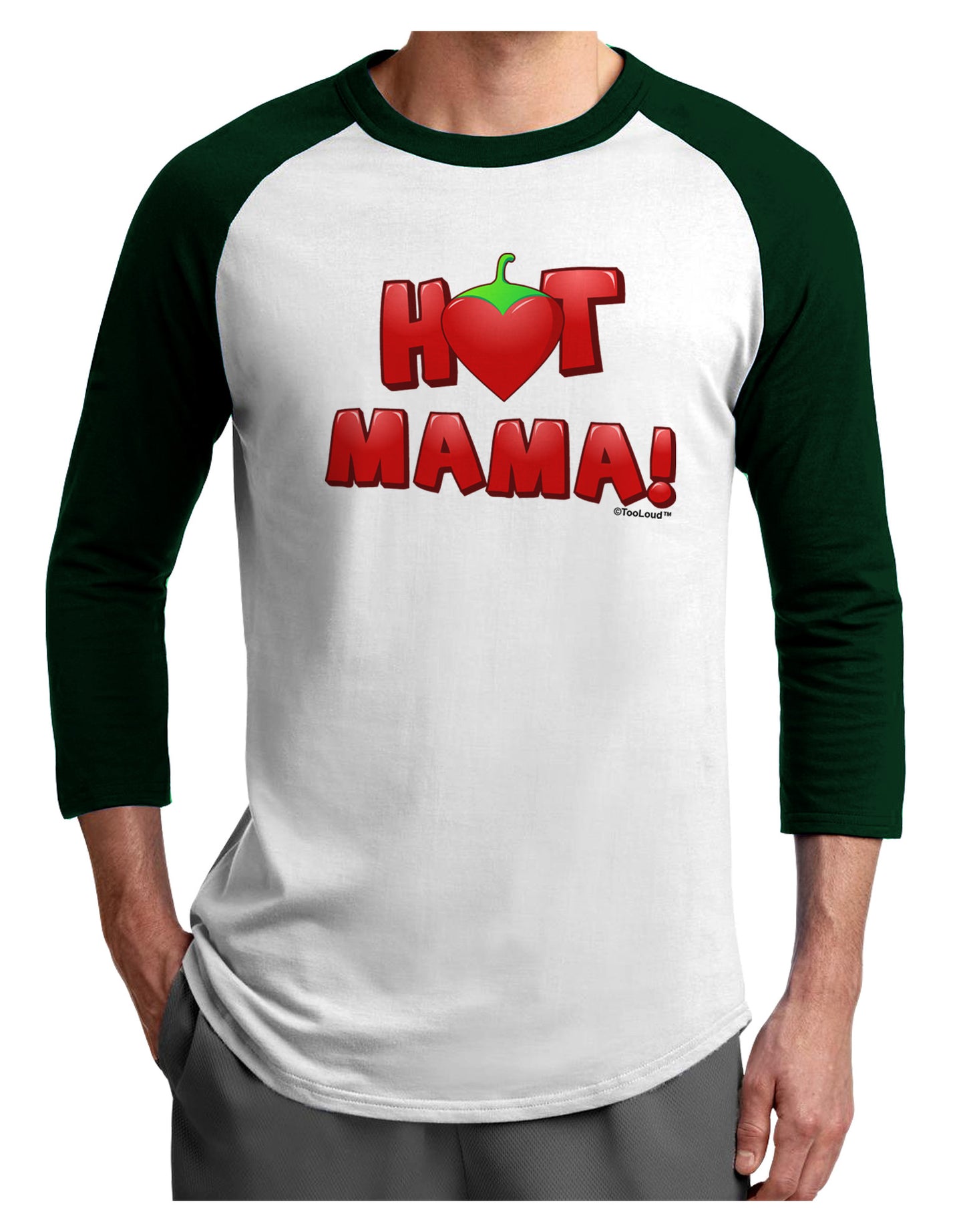 Hot Mama Chili Heart Adult Raglan Shirt-TooLoud-White-Forest-X-Small-Davson Sales