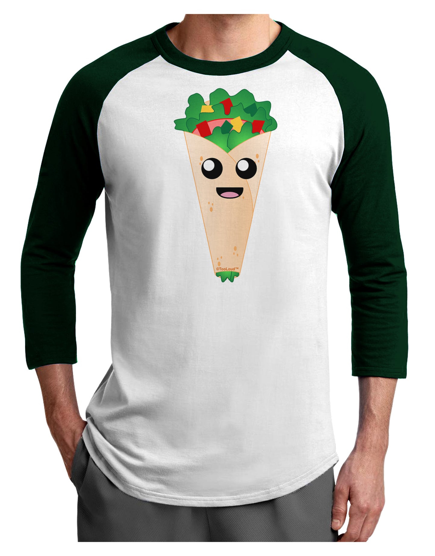 Cute Wrap Adult Raglan Shirt-TooLoud-White-Forest-X-Small-Davson Sales