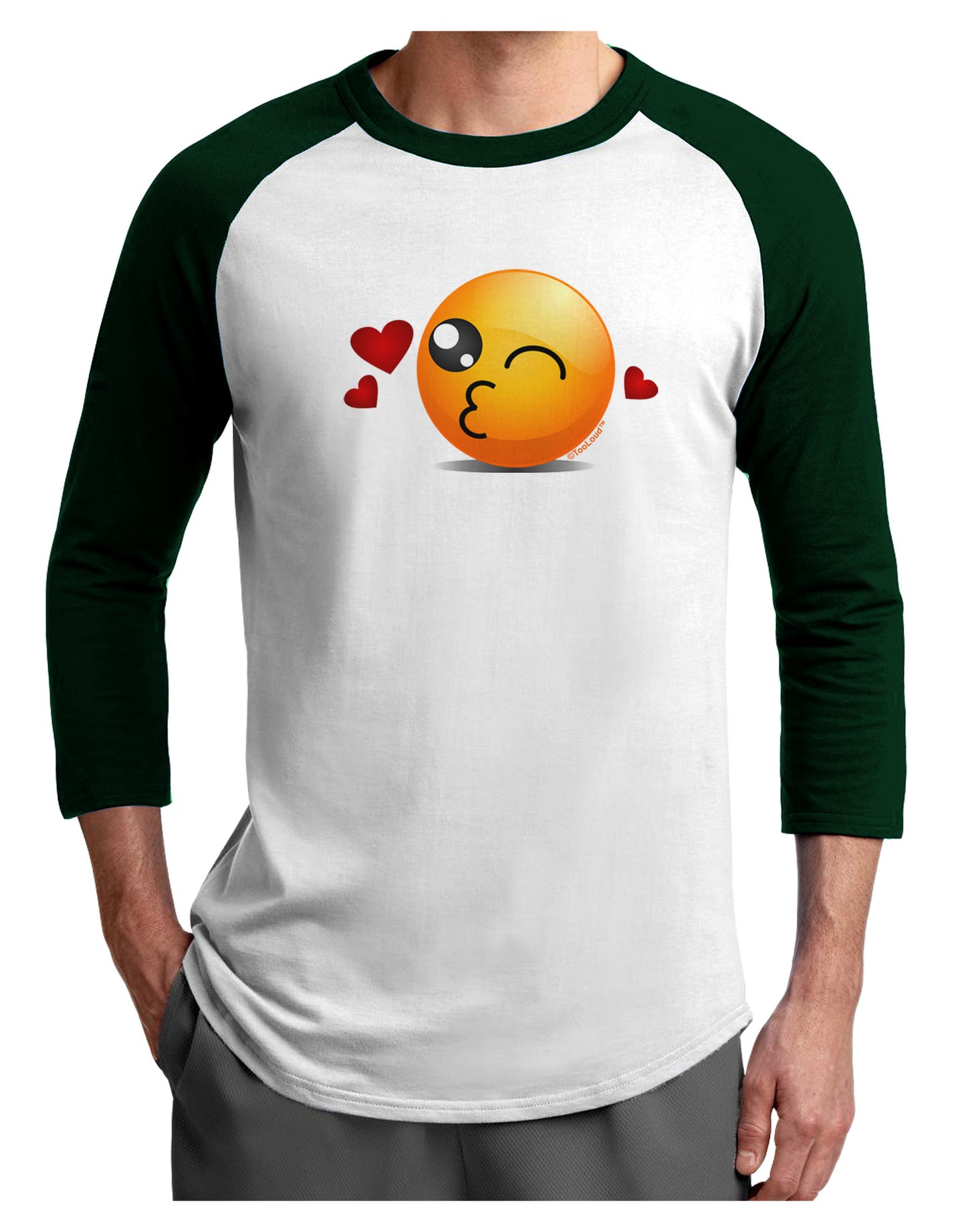 Kissy Face Emoji Adult Raglan Shirt-Raglan Shirt-TooLoud-White-Forest-X-Small-Davson Sales