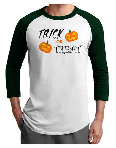 Trick or Treat Pumpkins Adult Raglan Shirt-TooLoud-White-Forest-X-Small-Davson Sales