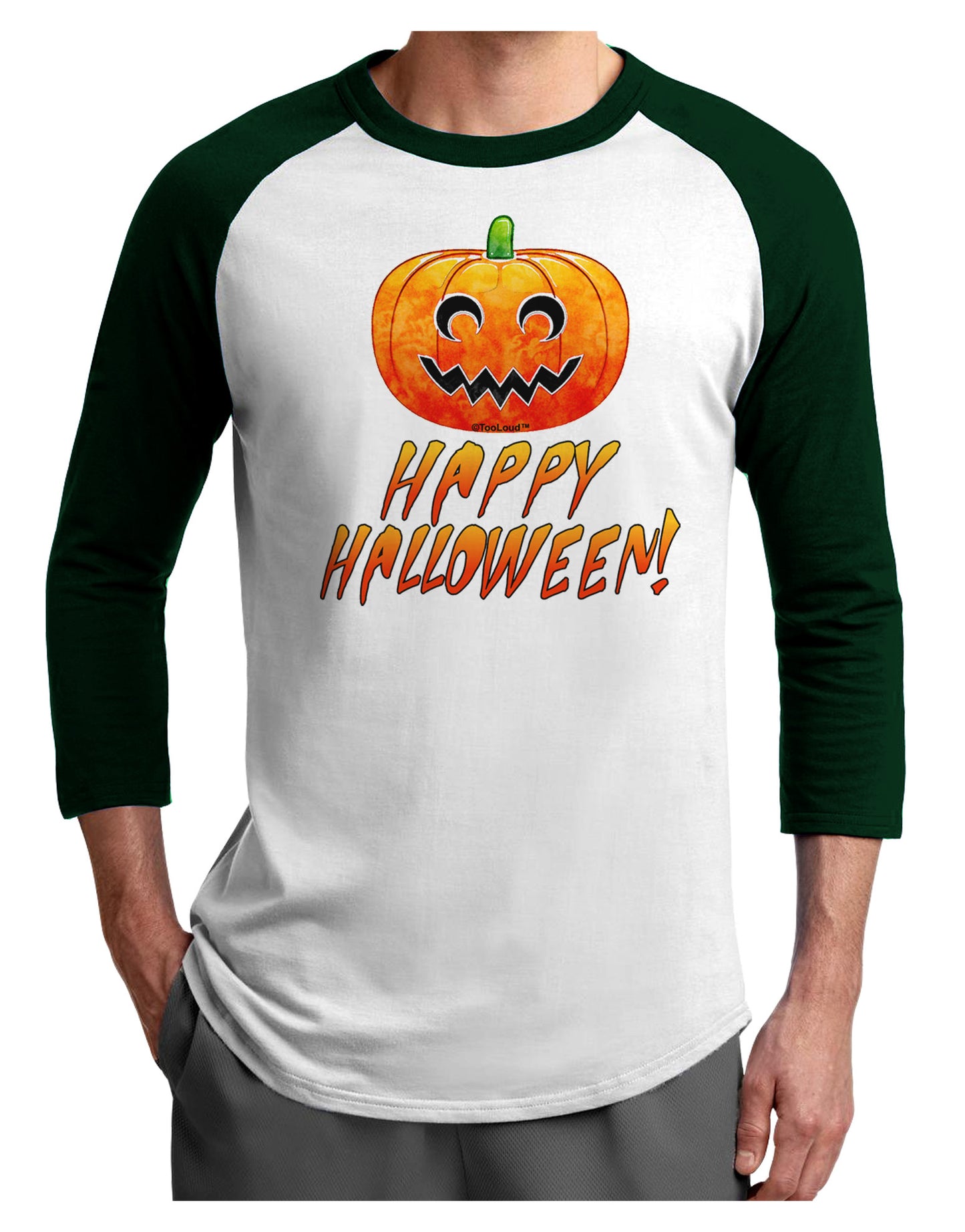 Jack-O-Lantern Watercolor Halloween Adult Raglan Shirt-TooLoud-White-Forest-X-Small-Davson Sales