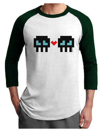8-Bit Skull Love - Boy and Boy Adult Raglan Shirt-TooLoud-White-Forest-X-Small-Davson Sales