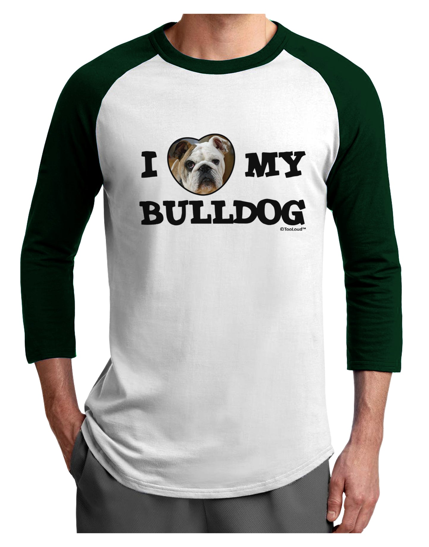 I Heart My Bulldog Adult Raglan Shirt by TooLoud-TooLoud-White-Forest-X-Small-Davson Sales
