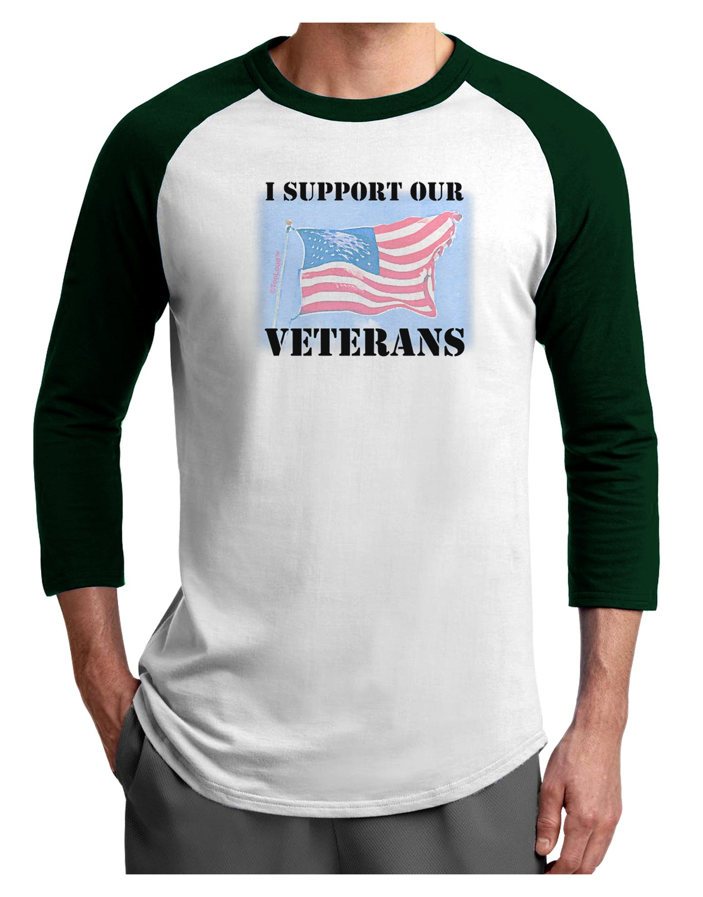 Support Our Veterans Adult Raglan Shirt-Raglan Shirt-TooLoud-White-Forest-X-Small-Davson Sales