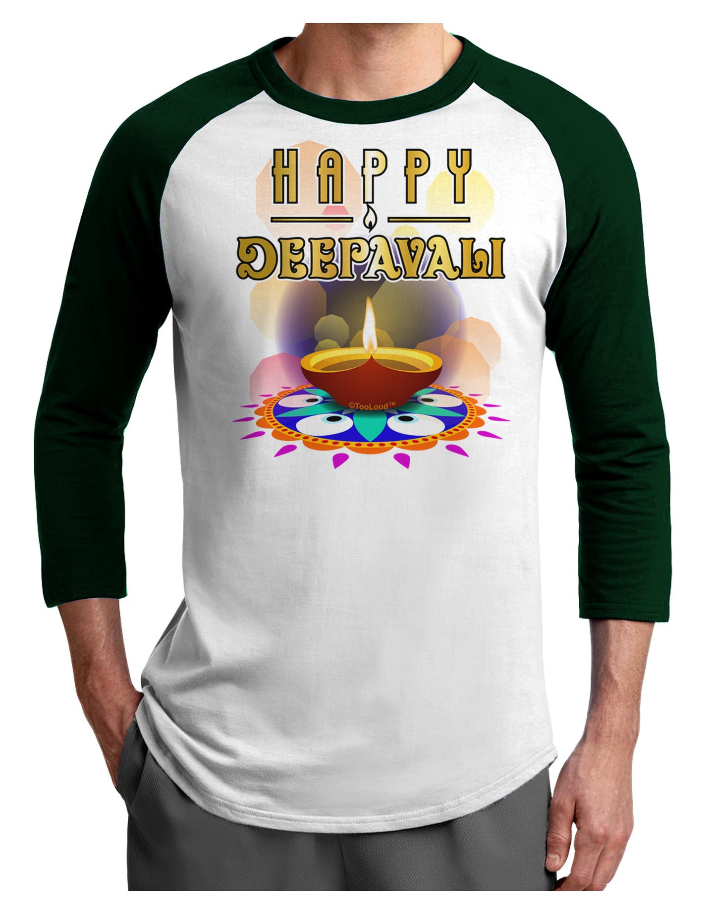 Happy Deepavali - Rangoli and Diya Adult Raglan Shirt by-Raglan Shirt-TooLoud-White-Forest-X-Small-Davson Sales