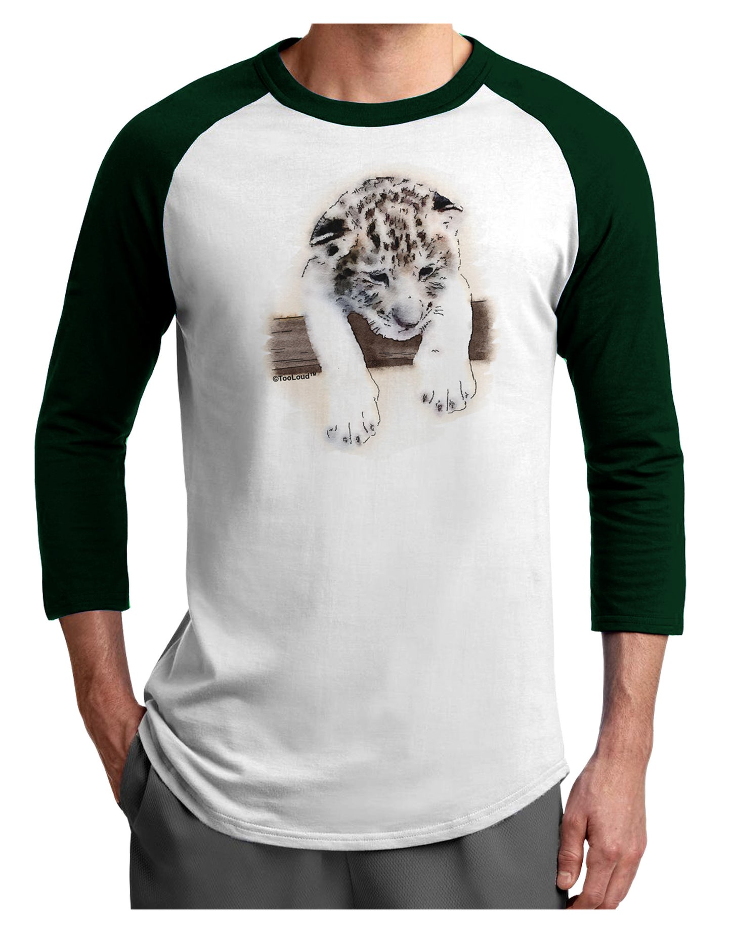 Leopard Cub Adult Raglan Shirt-TooLoud-White-Forest-X-Small-Davson Sales