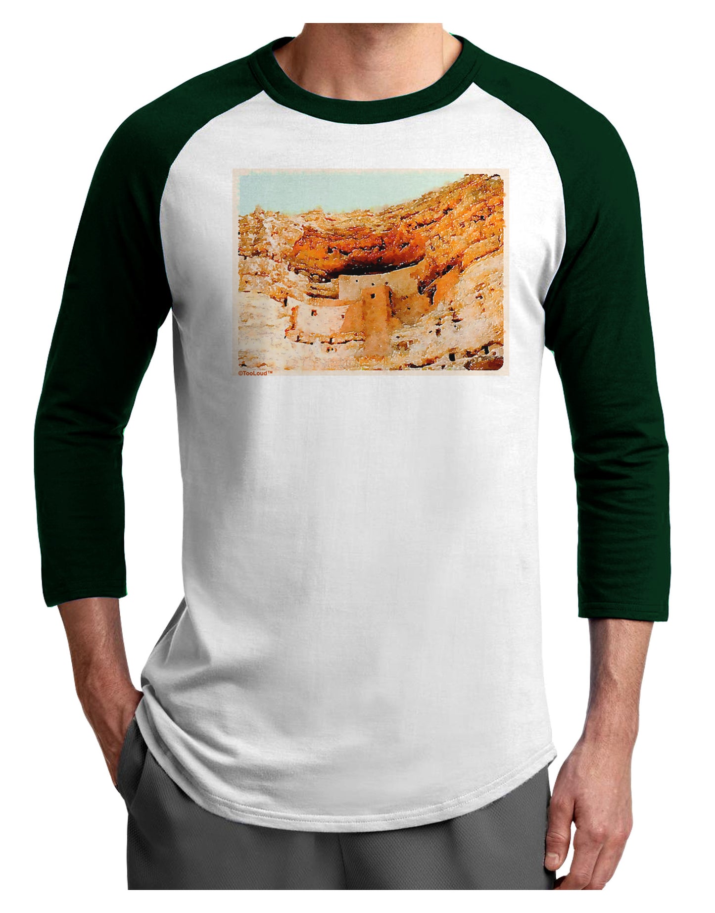 Montezuma Castle Watercolor Adult Raglan Shirt-TooLoud-White-Forest-X-Small-Davson Sales
