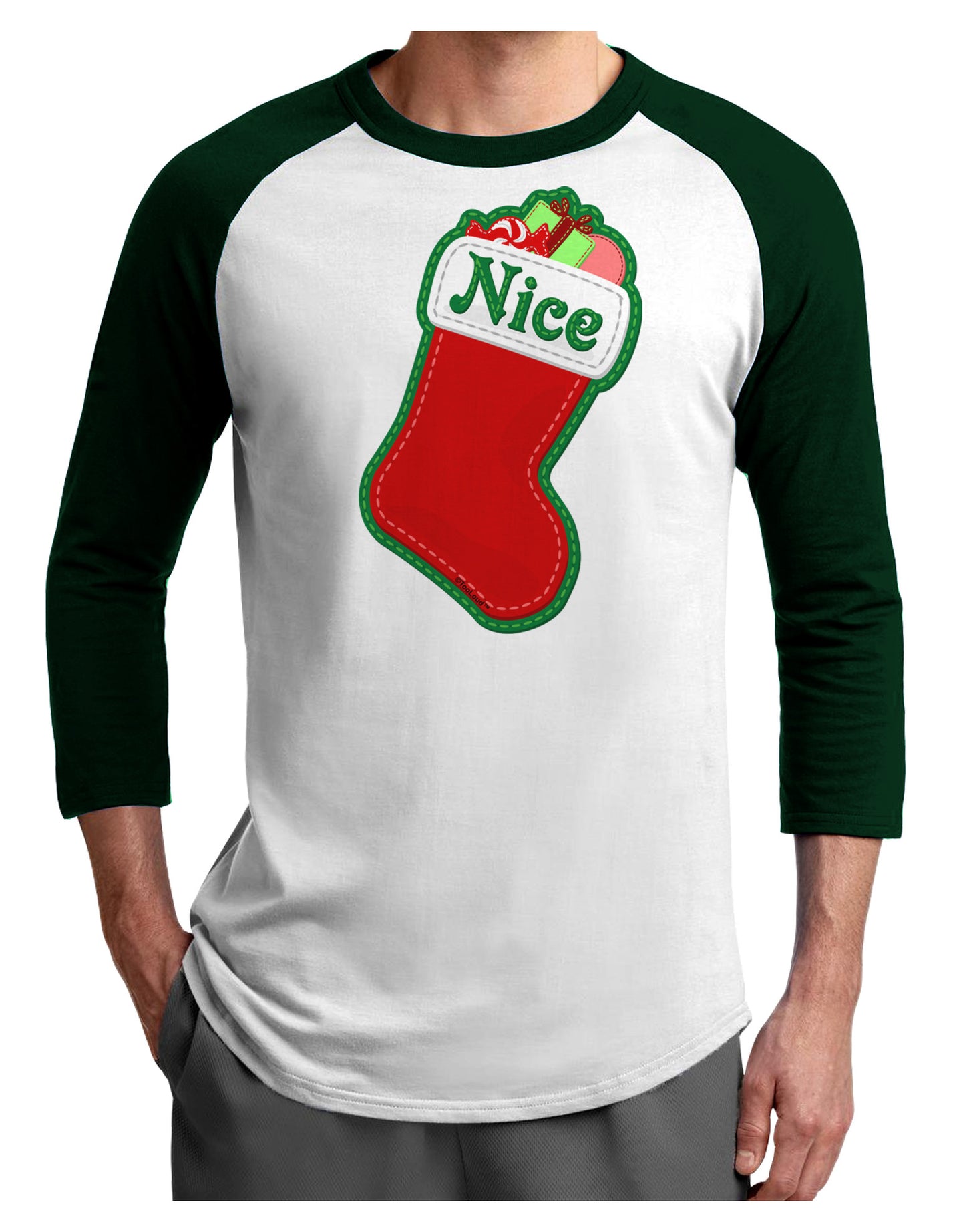 Nice Stocking Cute Christmas Adult Raglan Shirt-Raglan Shirt-TooLoud-White-Forest-X-Small-Davson Sales