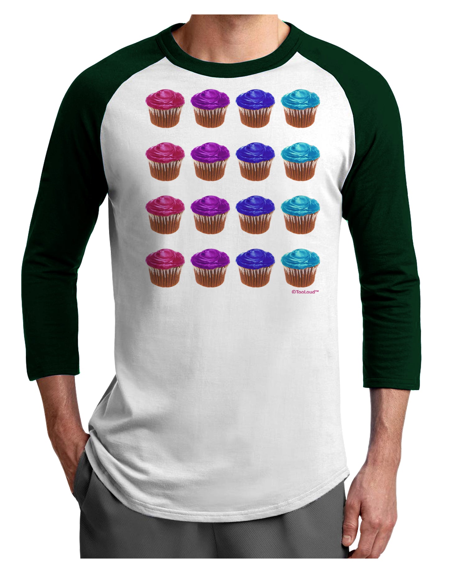 Colorful Cupcake Pattern Adult Raglan Shirt by TooLoud-TooLoud-White-Forest-X-Small-Davson Sales