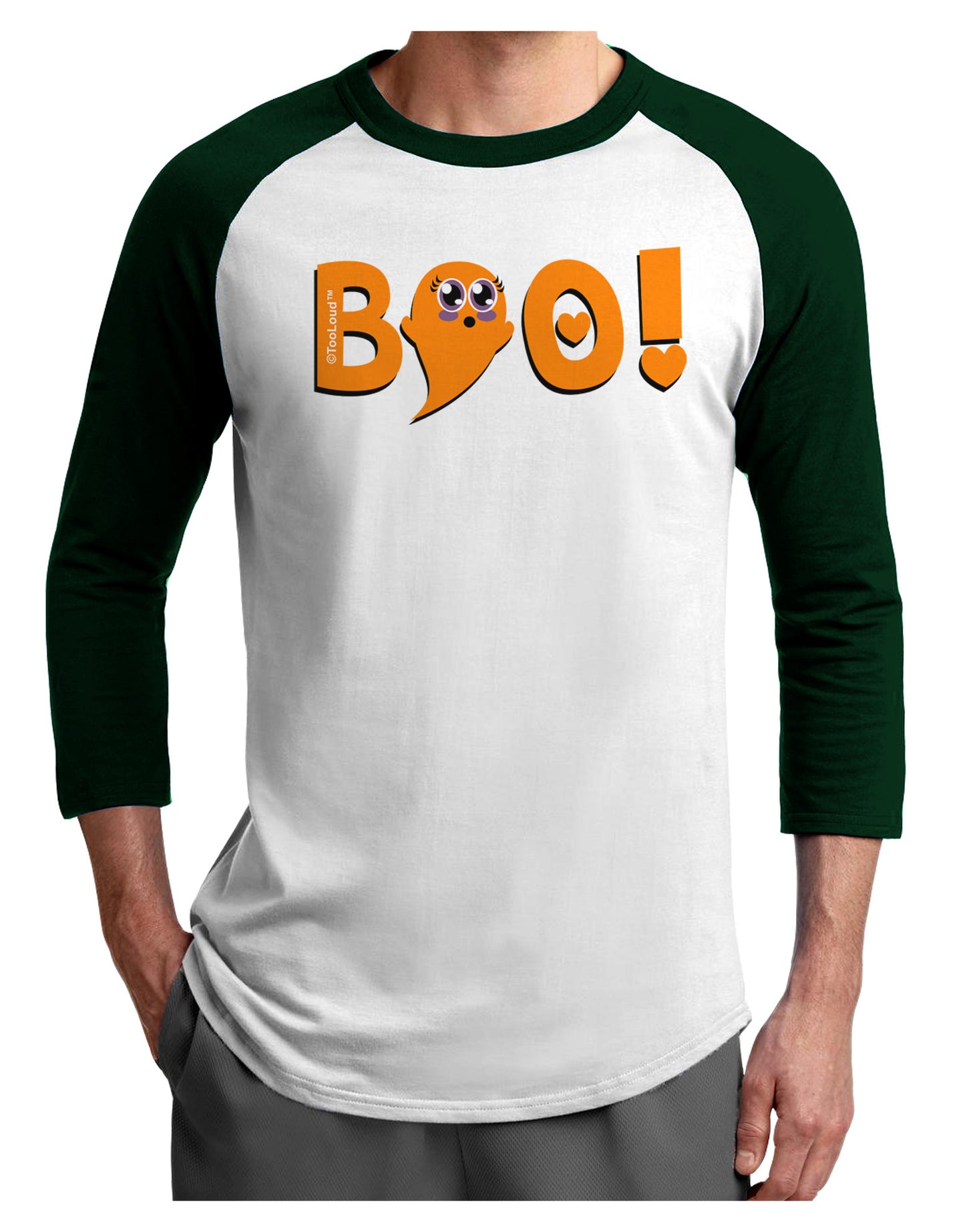 Cute Boo Text Orange Adult Raglan Shirt-Raglan Shirt-TooLoud-White-Forest-X-Small-Davson Sales