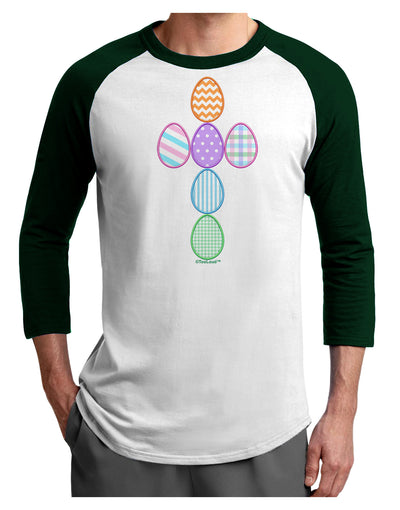 Easter Egg Cross Faux Applique Adult Raglan Shirt-Raglan Shirt-TooLoud-White-Forest-X-Small-Davson Sales