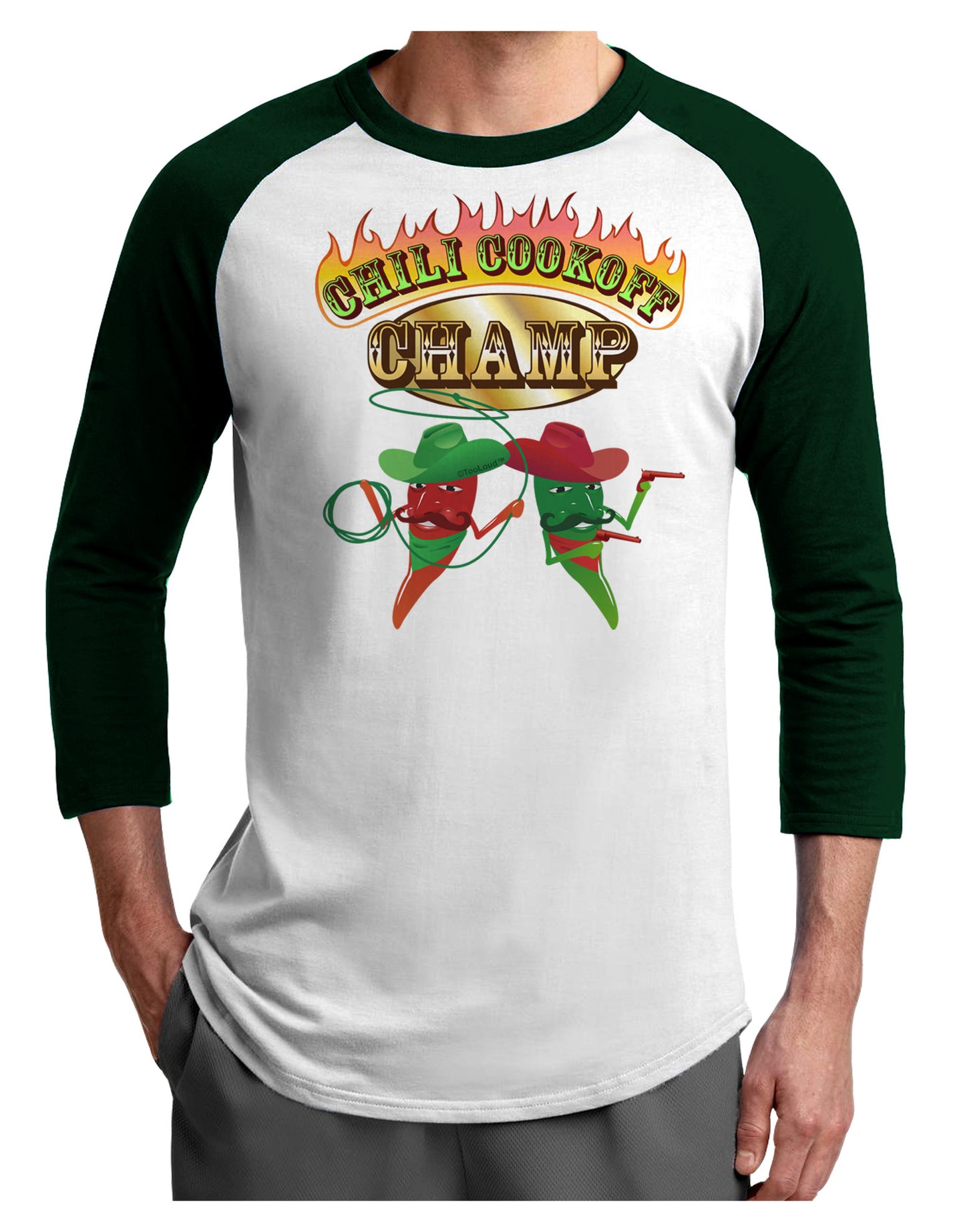 Cowboy Chili Cookoff Champ Adult Raglan Shirt-Raglan Shirt-TooLoud-White-Forest-X-Small-Davson Sales