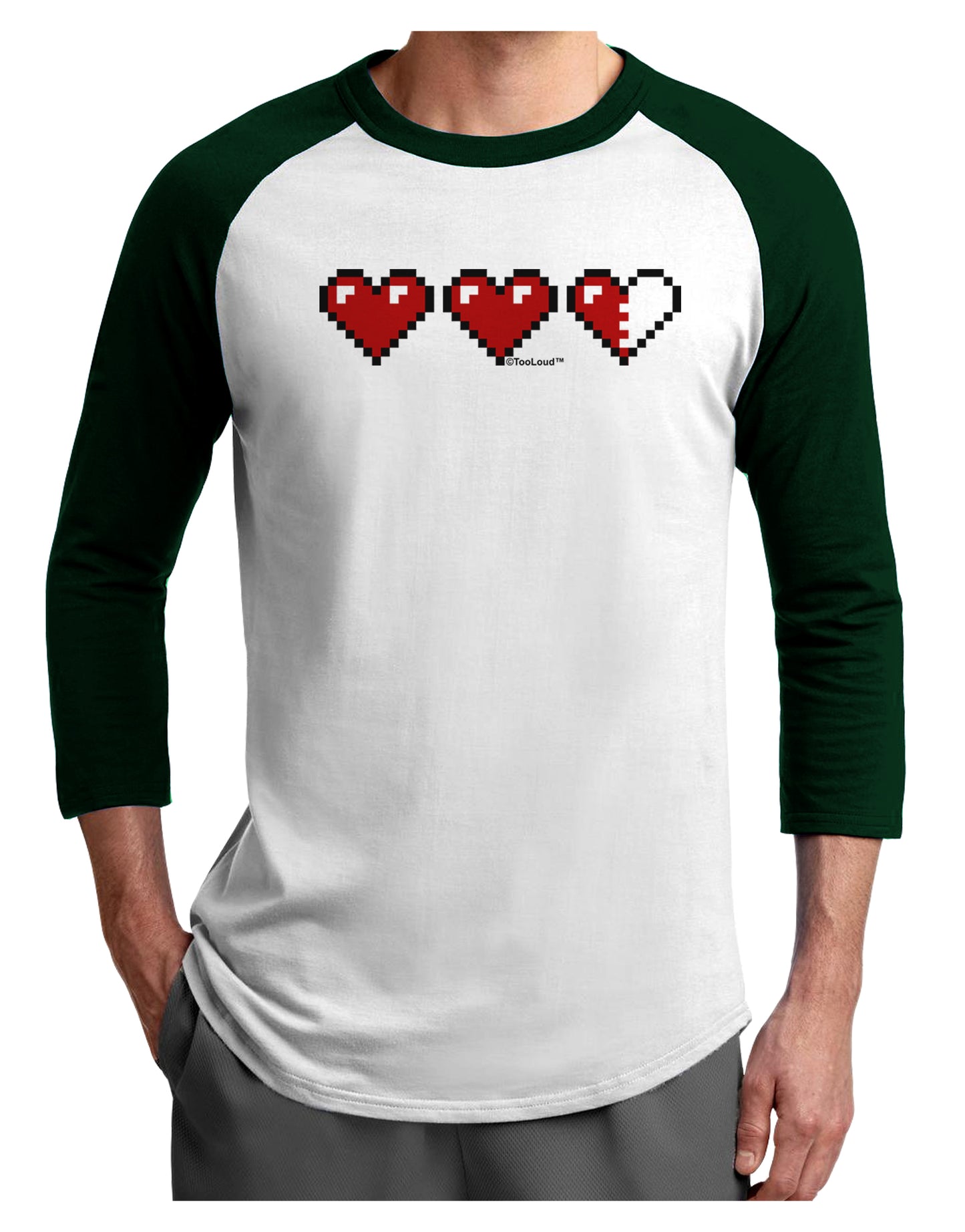 Couples Pixel Heart Life Bar - Left Adult Raglan Shirt by TooLoud-TooLoud-White-Forest-X-Small-Davson Sales
