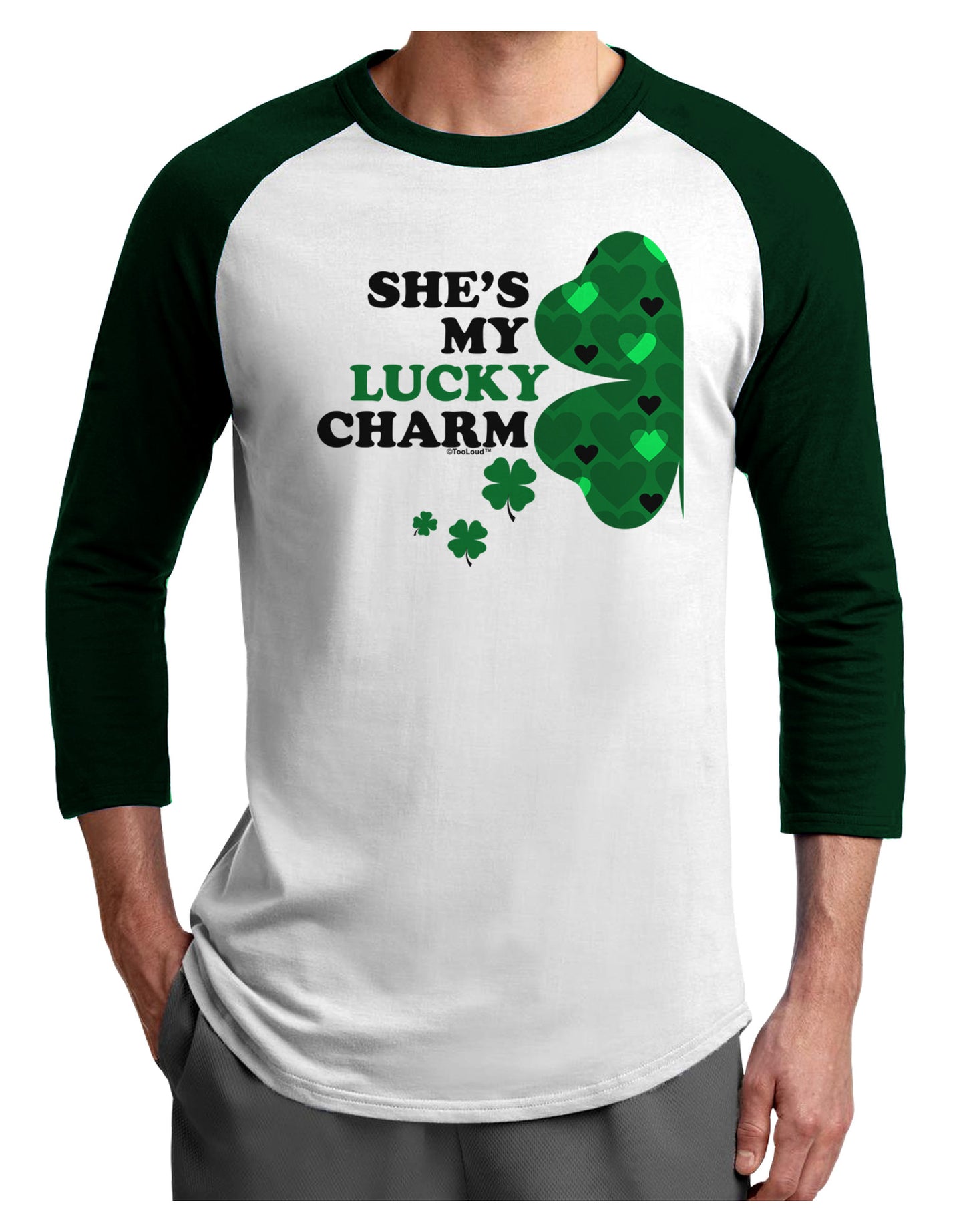 She's My Lucky Charm - Left Adult Raglan Shirt-Raglan Shirt-TooLoud-White-Forest-X-Small-Davson Sales