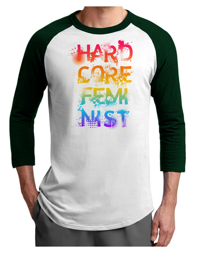 Hardcore Feminist - Rainbow Adult Raglan Shirt-TooLoud-White-Forest-X-Small-Davson Sales