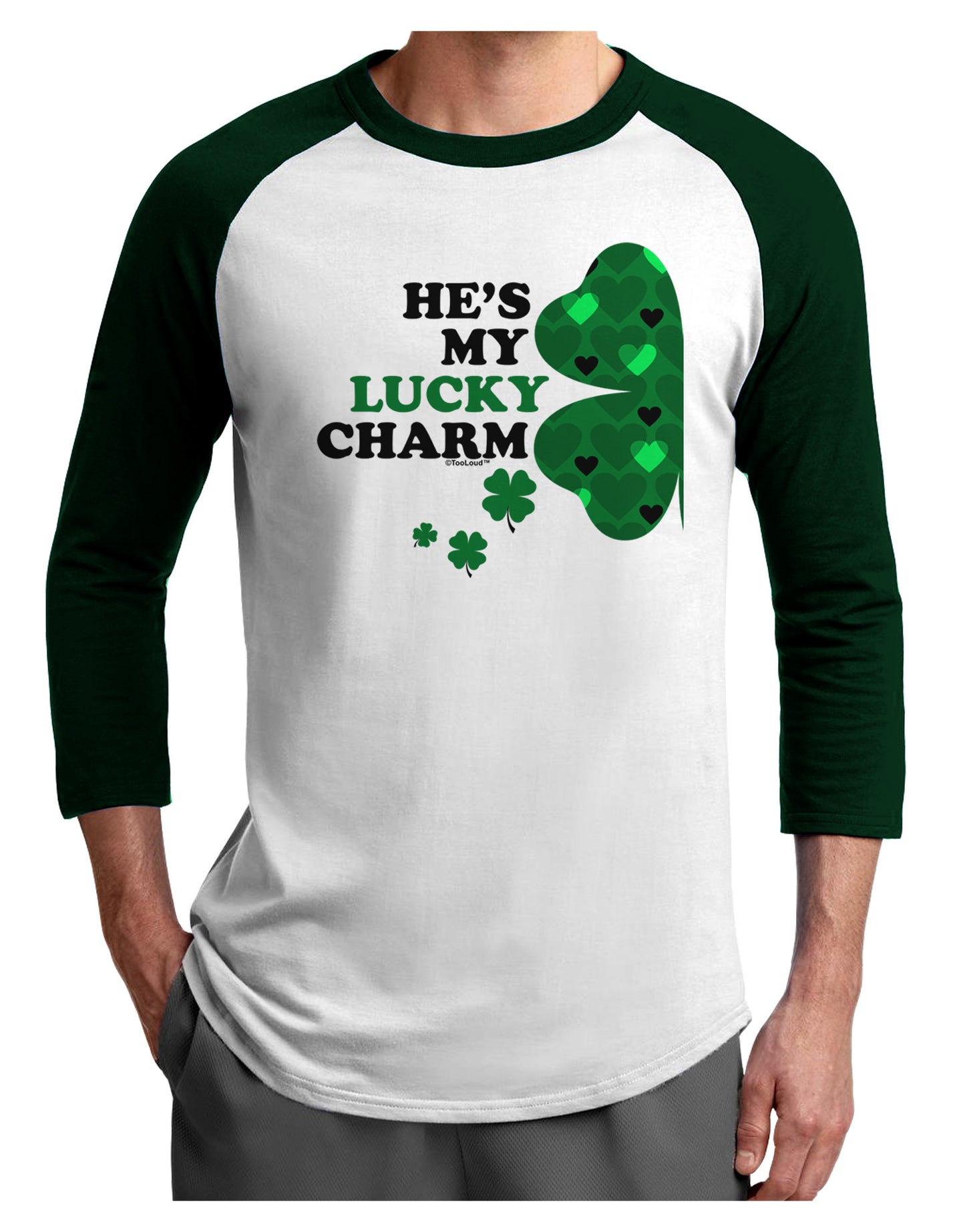 He's My Lucky Charm - Left Adult Raglan Shirt-Raglan Shirt-TooLoud-White-Forest-X-Small-Davson Sales