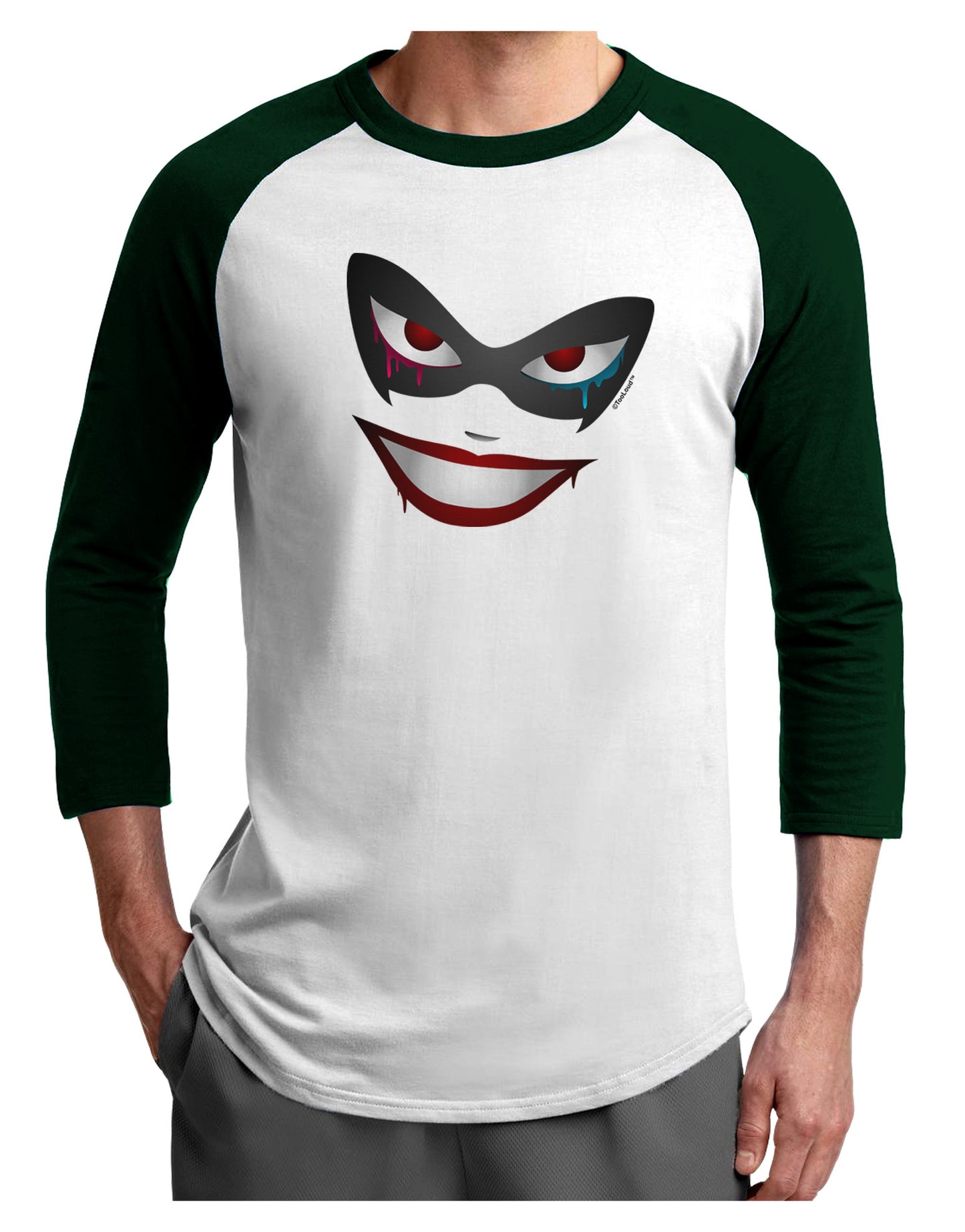 Lil Monster Mask Adult Raglan Shirt-TooLoud-White-Forest-X-Small-Davson Sales