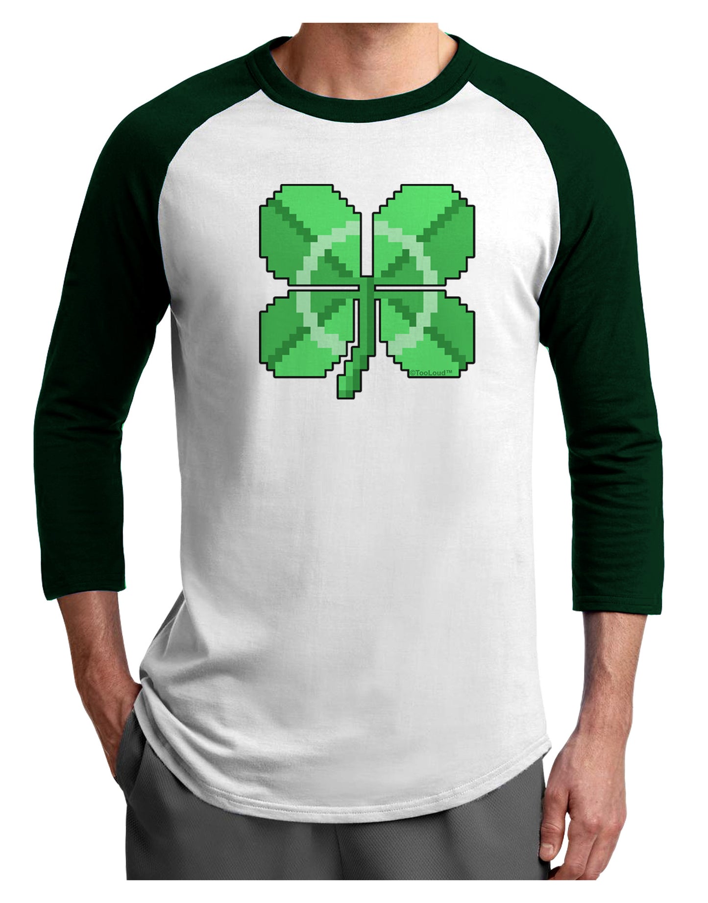 Pixel Four Leaf Clover Adult Raglan Shirt-TooLoud-White-Forest-X-Small-Davson Sales