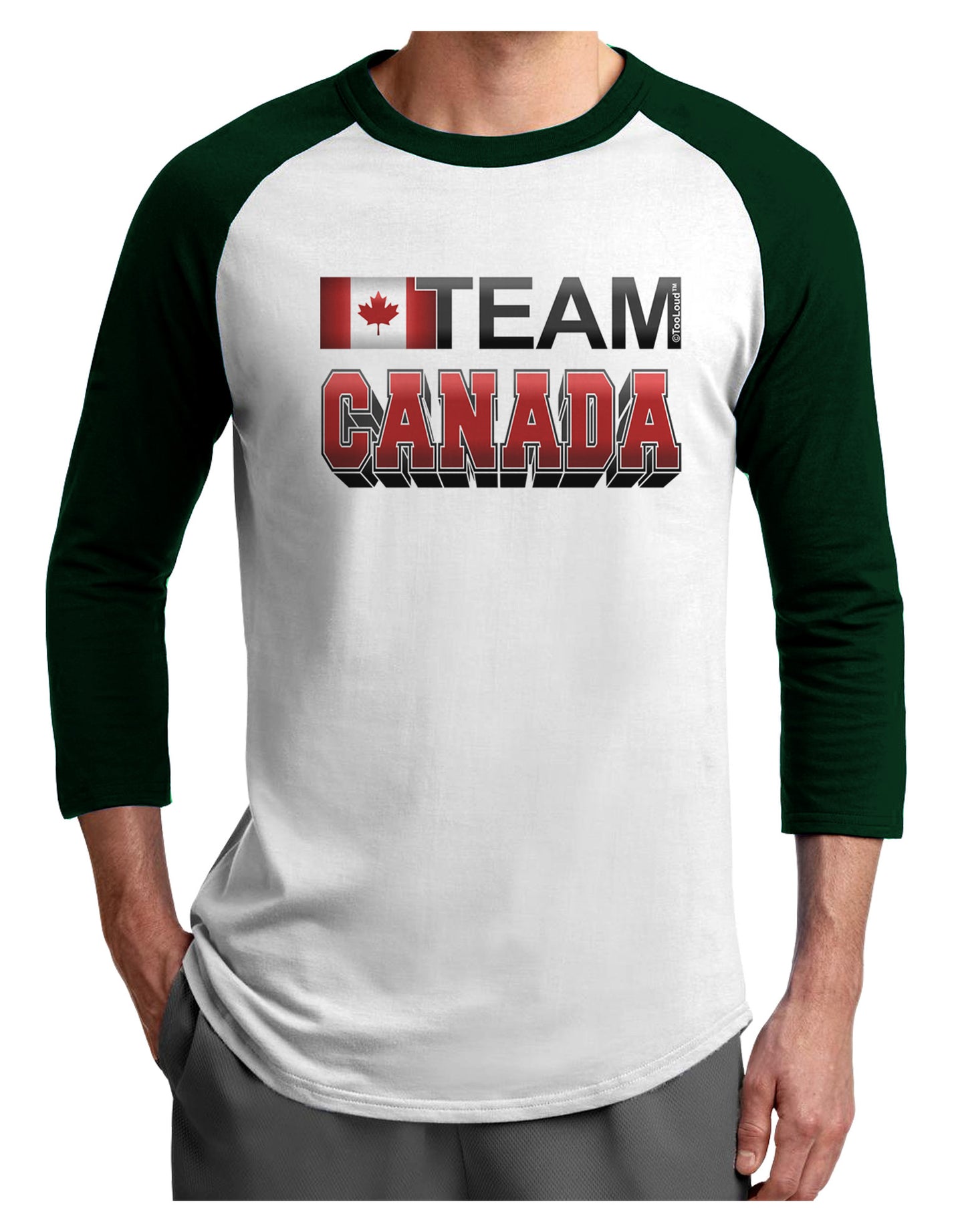 Sporty Team Canada Adult Raglan Shirt-Raglan Shirt-TooLoud-White-Forest-X-Small-Davson Sales
