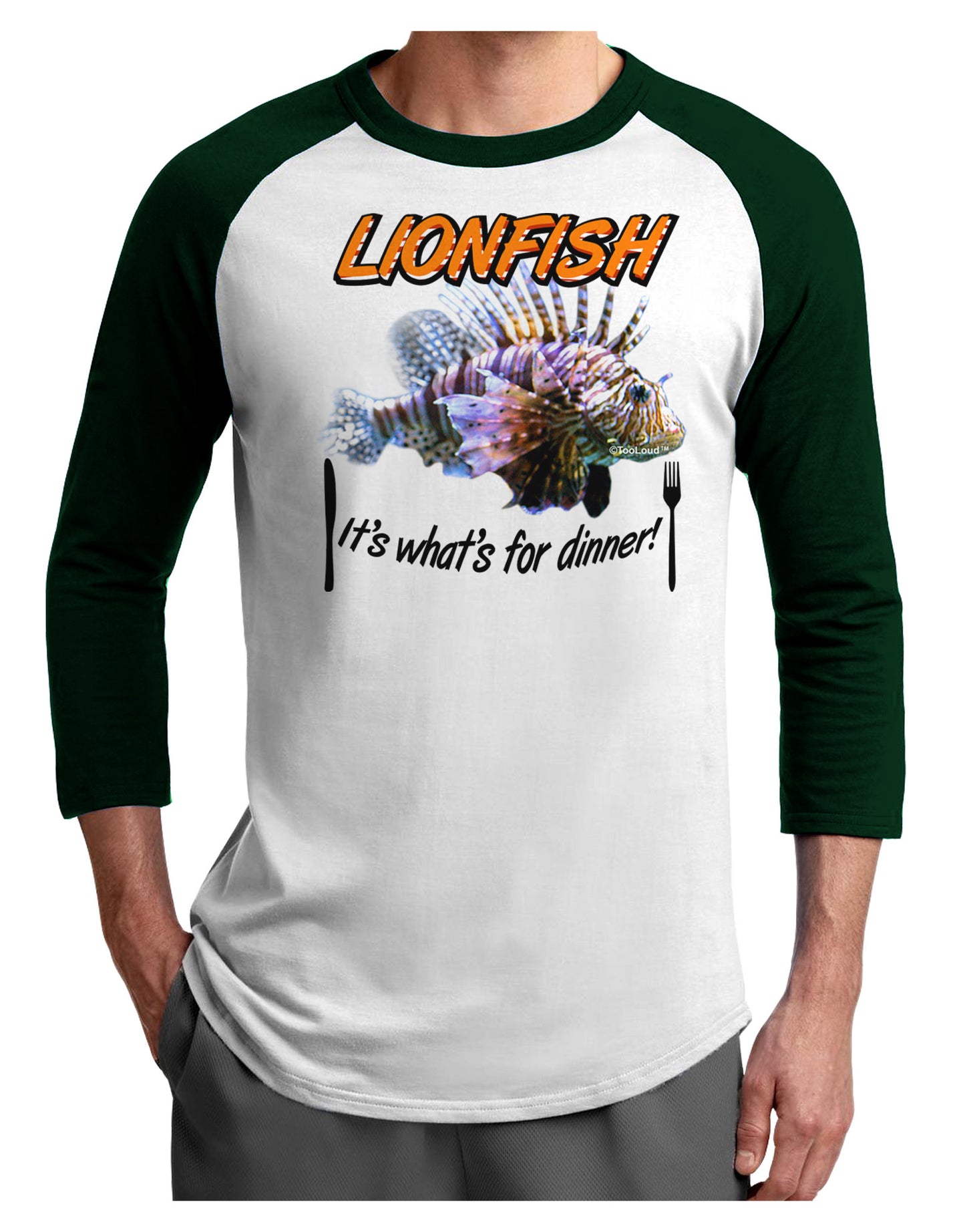 Lionfish - It's What's For Dinner Adult Raglan Shirt-Raglan Shirt-TooLoud-White-Forest-X-Small-Davson Sales