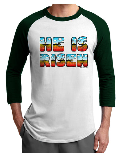 He Is Risen - Easter - Sunrise Letters Adult Raglan Shirt-Raglan Shirt-TooLoud-White-Forest-X-Small-Davson Sales