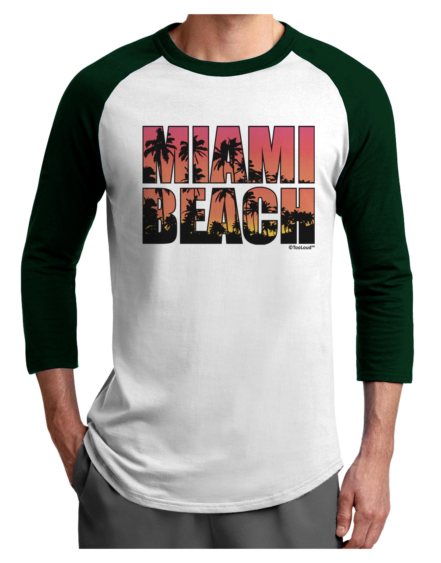 Miami Beach - Sunset Palm Trees Adult Raglan Shirt by TooLoud-TooLoud-White-Forest-X-Small-Davson Sales