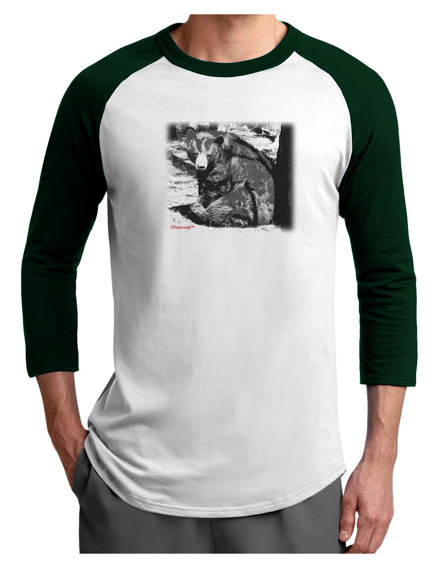 Creepy Black Bear Adult Raglan Shirt-Raglan Shirt-TooLoud-White-Forest-X-Small-Davson Sales