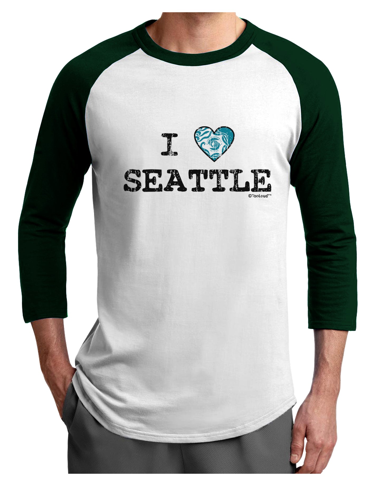 Distressed I Heart Seattle - Heart Flag Adult Raglan Shirt by TooLoud-TooLoud-White-Forest-X-Small-Davson Sales