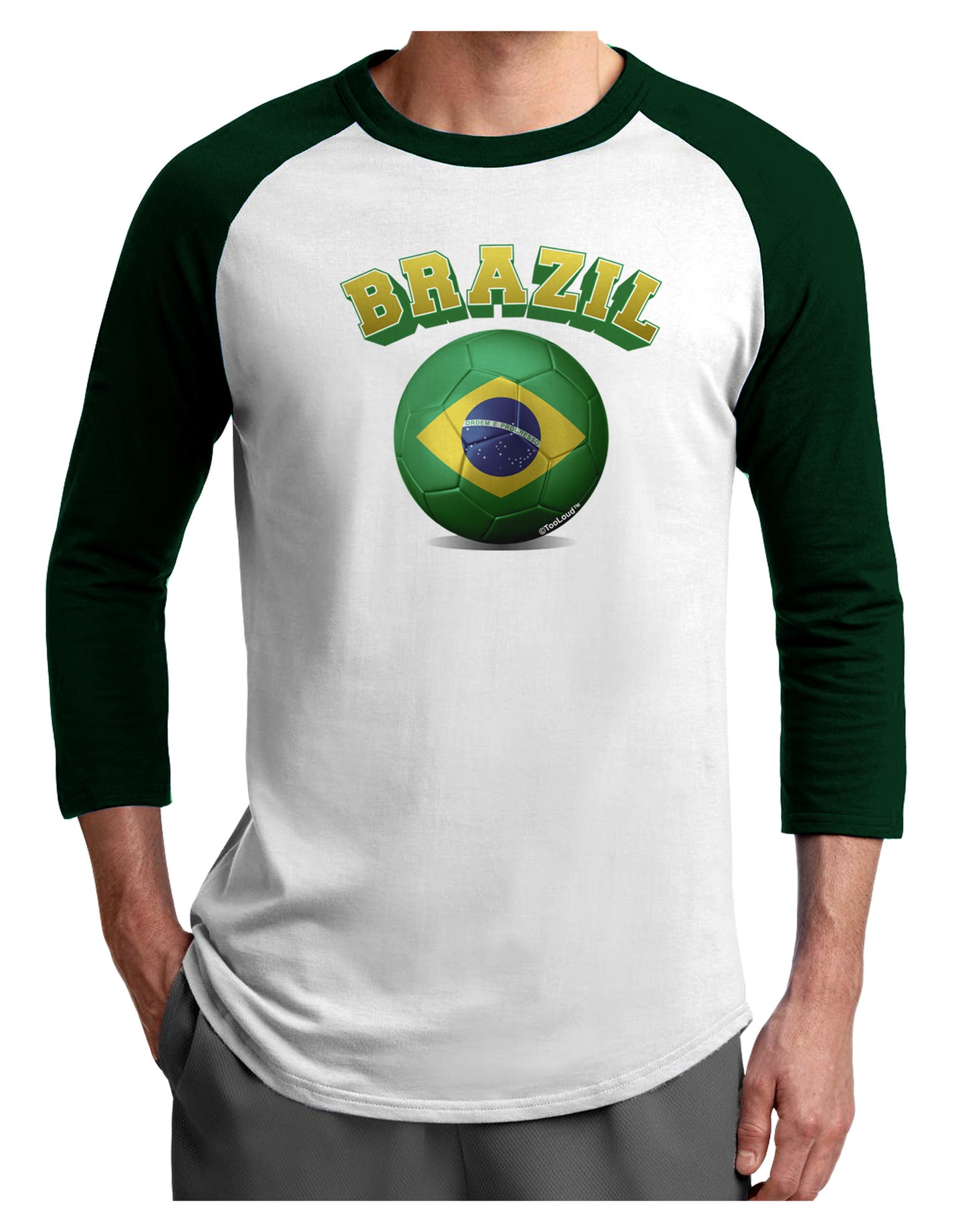 Soccer Ball Flag - Brazil Adult Raglan Shirt-Raglan Shirt-TooLoud-White-Forest-X-Small-Davson Sales