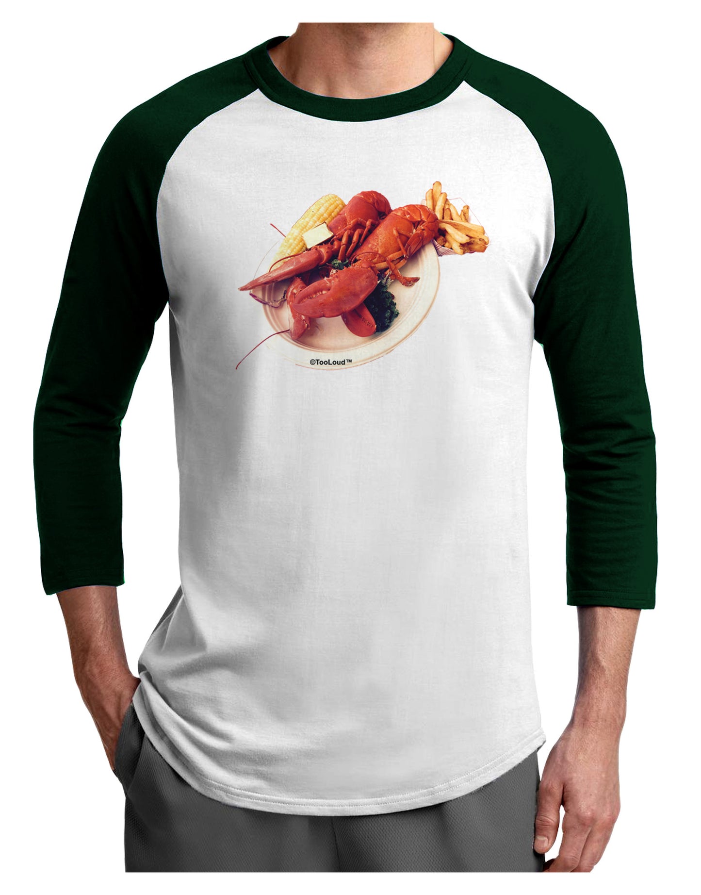 Lobster Plate Adult Raglan Shirt-TooLoud-White-Forest-X-Small-Davson Sales