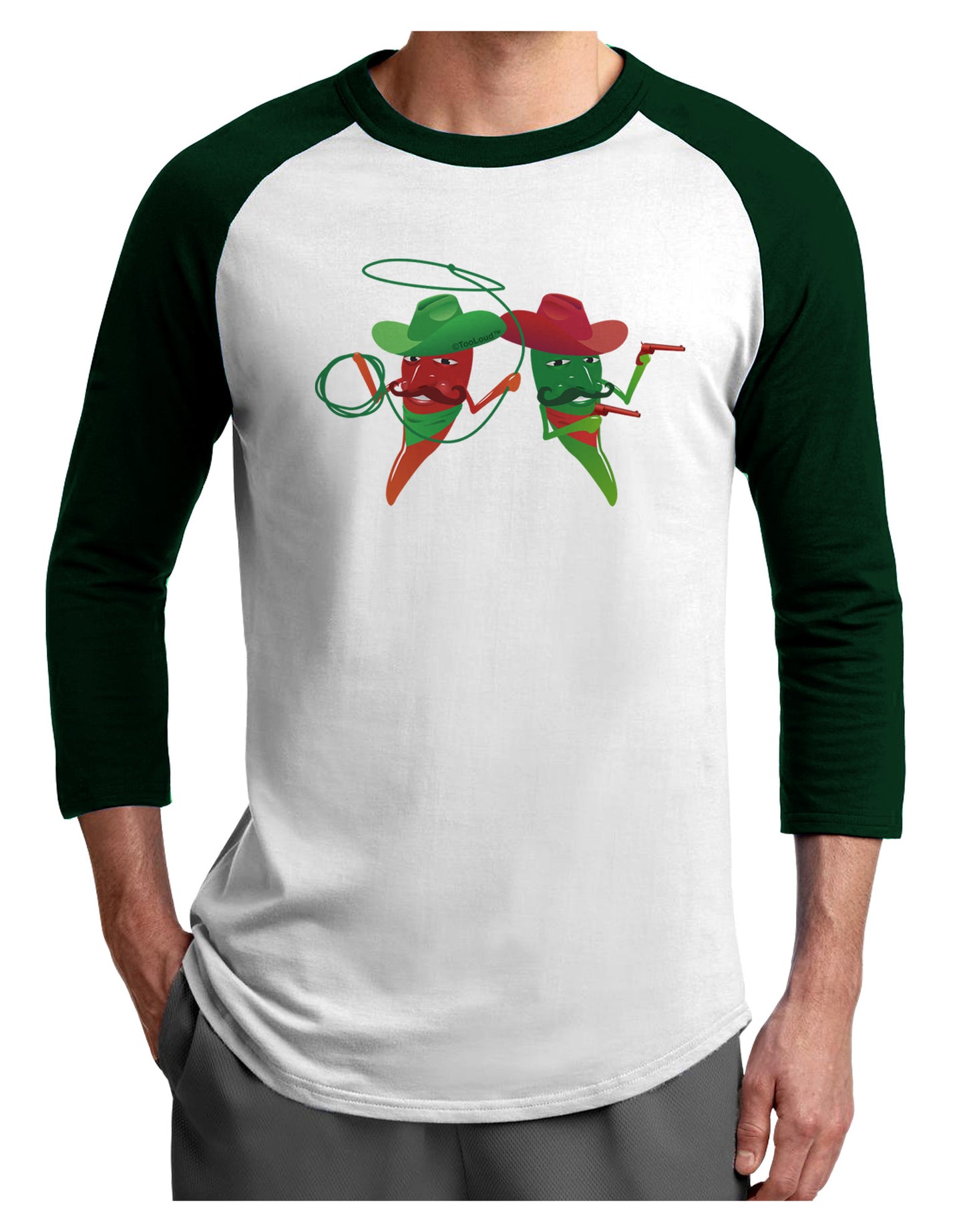 Cowboy Chili Peppers Adult Raglan Shirt-Raglan Shirt-TooLoud-White-Forest-X-Small-Davson Sales