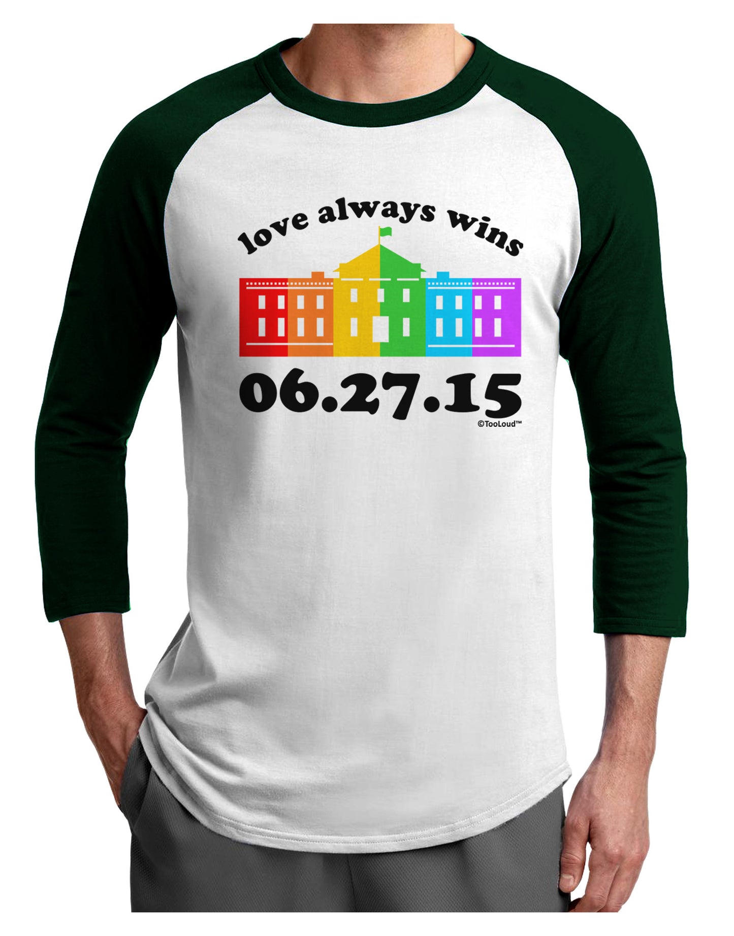 Love Always Wins with Date - Marriage Equality Adult Raglan Shirt-TooLoud-White-Forest-X-Small-Davson Sales