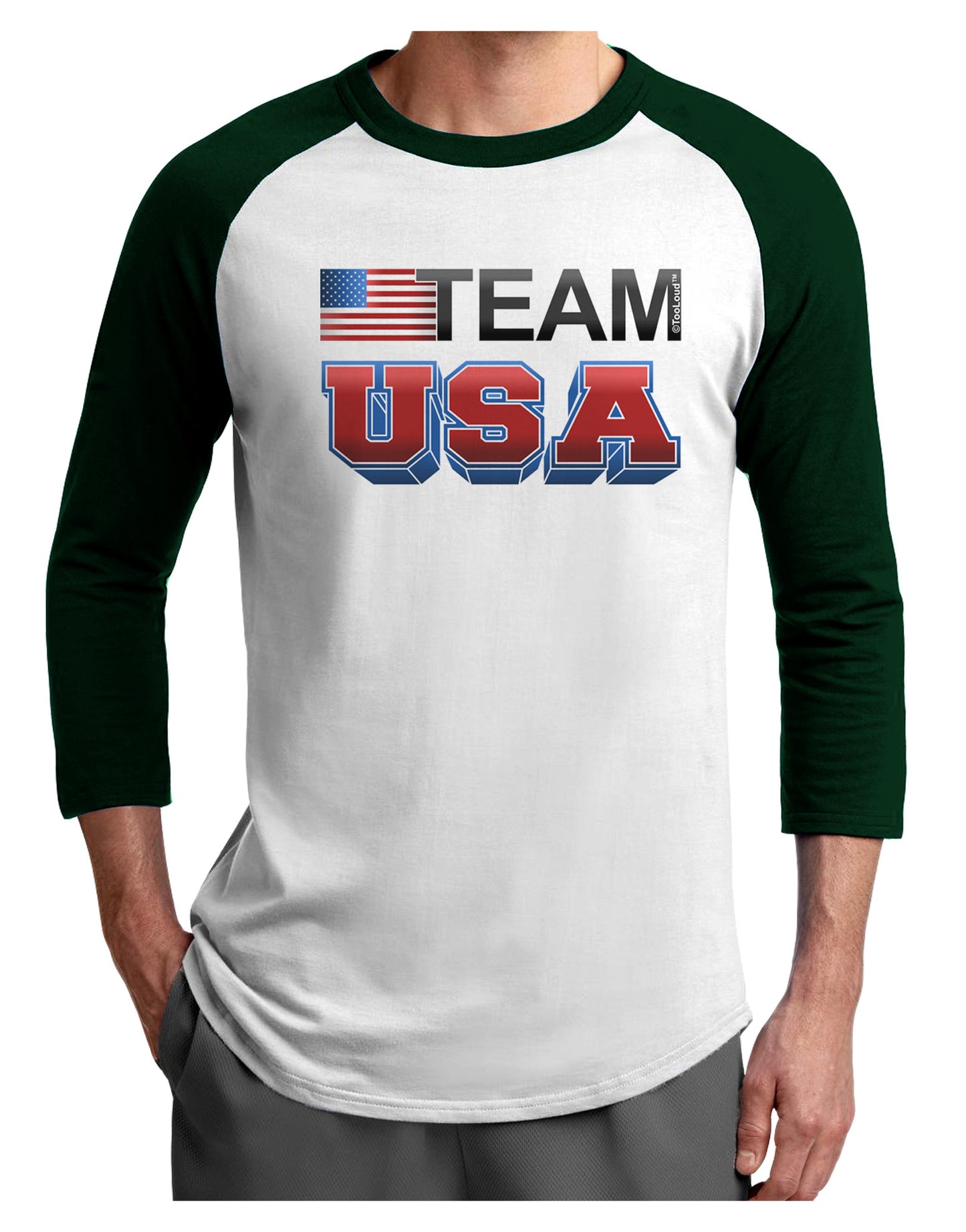Sporty Team USA Adult Raglan Shirt-Raglan Shirt-TooLoud-White-Forest-X-Small-Davson Sales