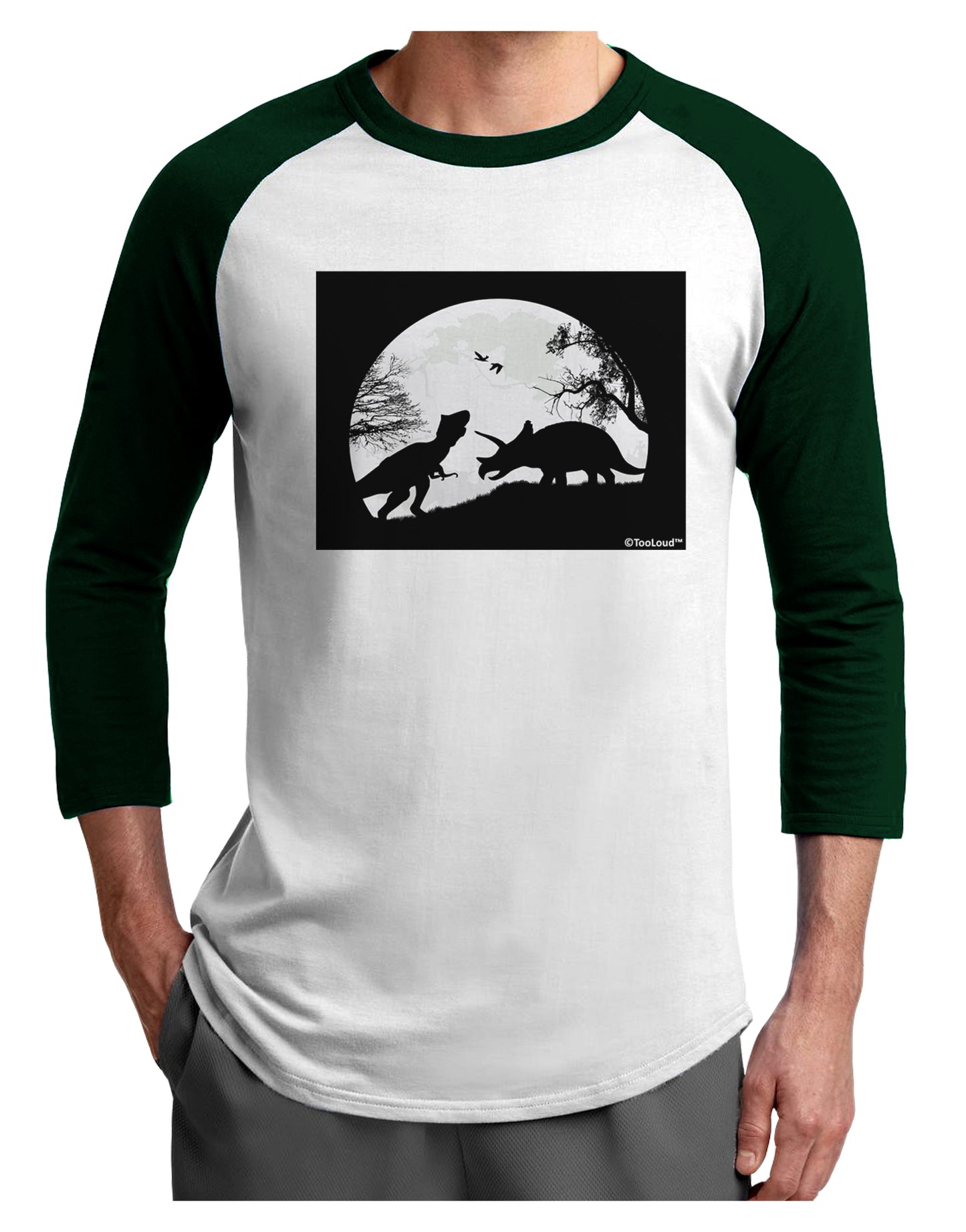 T-Rex and Triceratops Silhouettes Design Adult Raglan Shirt by TooLoud-TooLoud-White-Forest-X-Small-Davson Sales