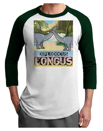 Diplodocus Longus - With Name Adult Raglan Shirt-TooLoud-White-Forest-X-Small-Davson Sales