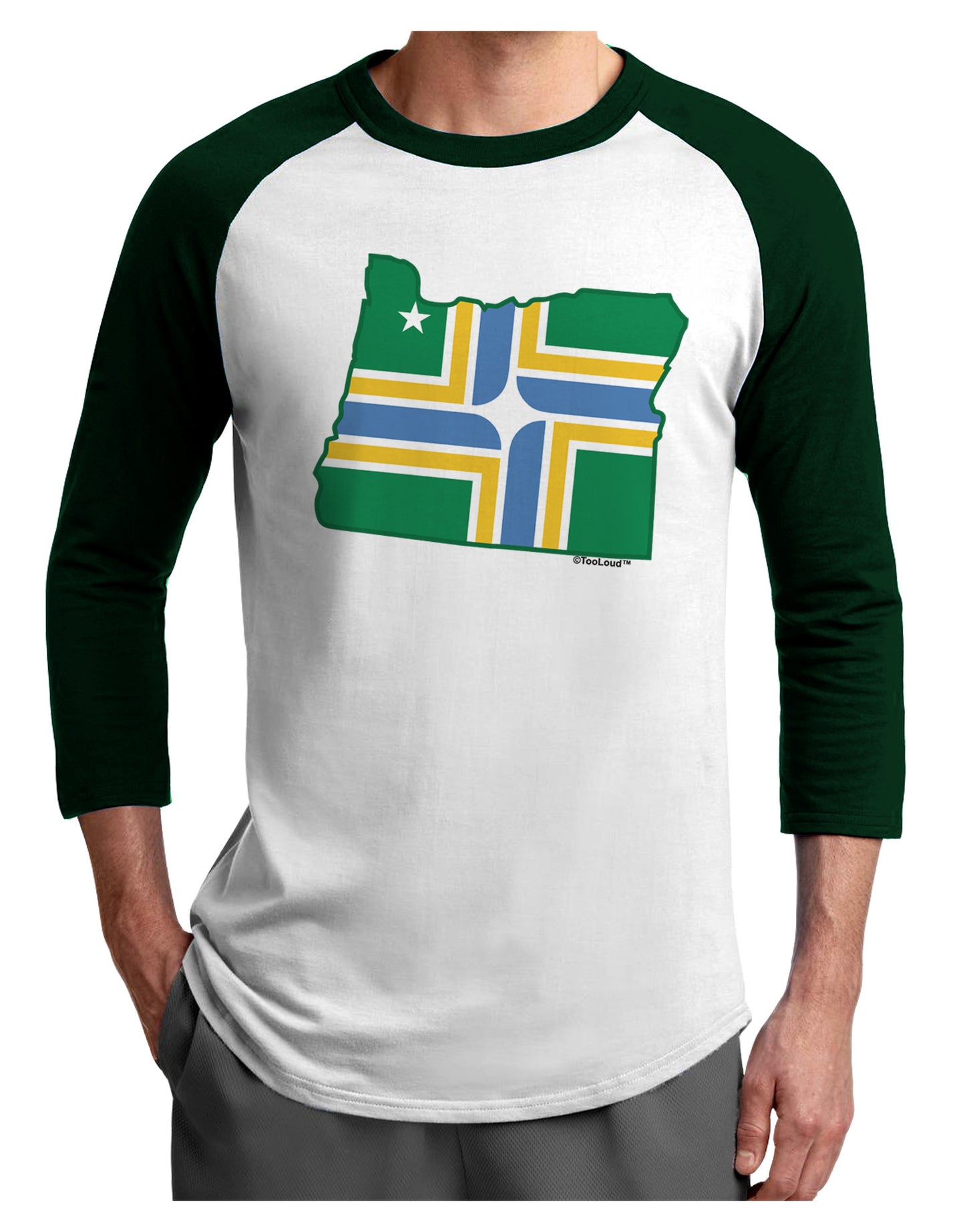 Portland Oregon Flag Adult Raglan Shirt-TooLoud-White-Forest-X-Small-Davson Sales