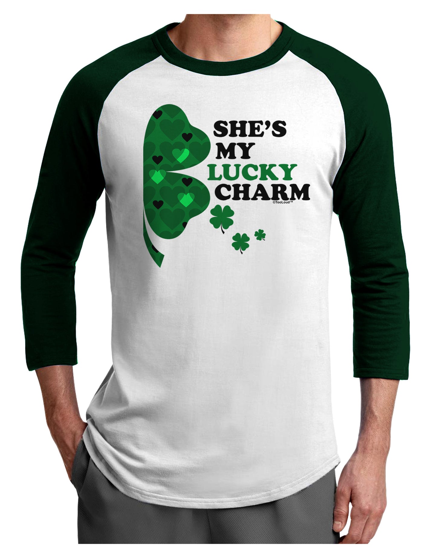 She's My Lucky Charm - Right Adult Raglan Shirt-Raglan Shirt-TooLoud-White-Forest-X-Small-Davson Sales