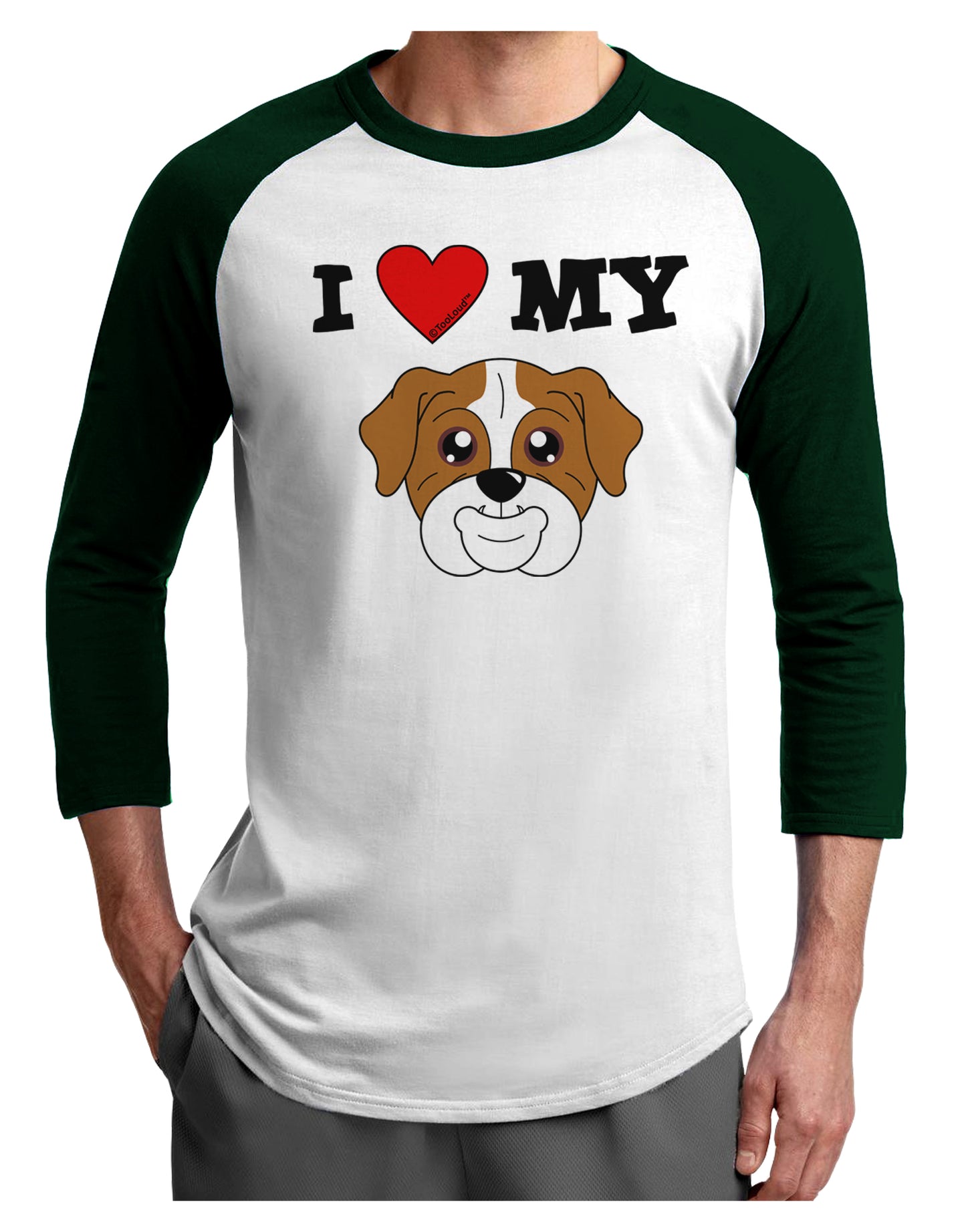 I Heart My - Cute Bulldog - Red Adult Raglan Shirt by TooLoud-TooLoud-White-Forest-X-Small-Davson Sales