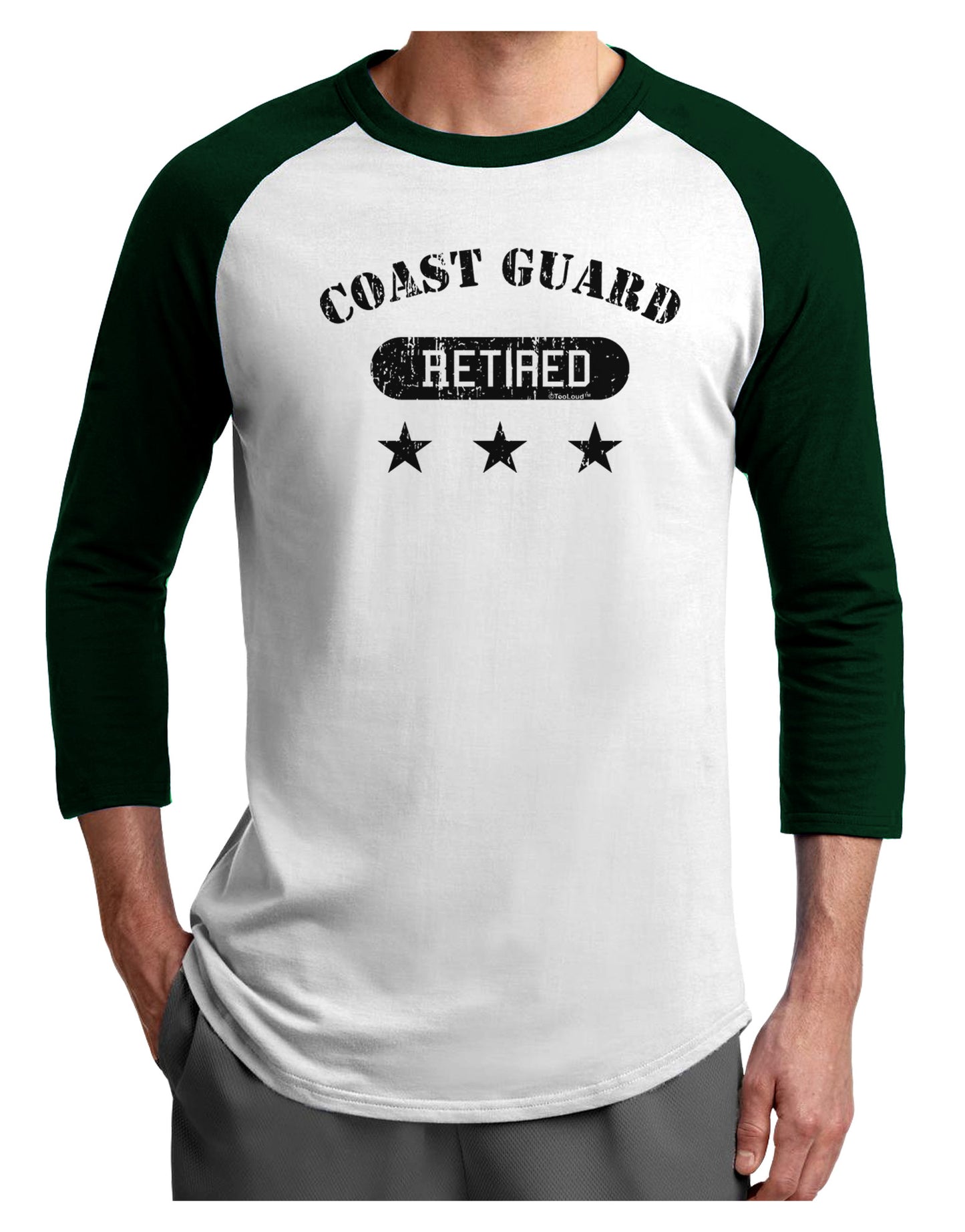 Retired Coast Guard Adult Raglan Shirt-TooLoud-White-Forest-X-Small-Davson Sales