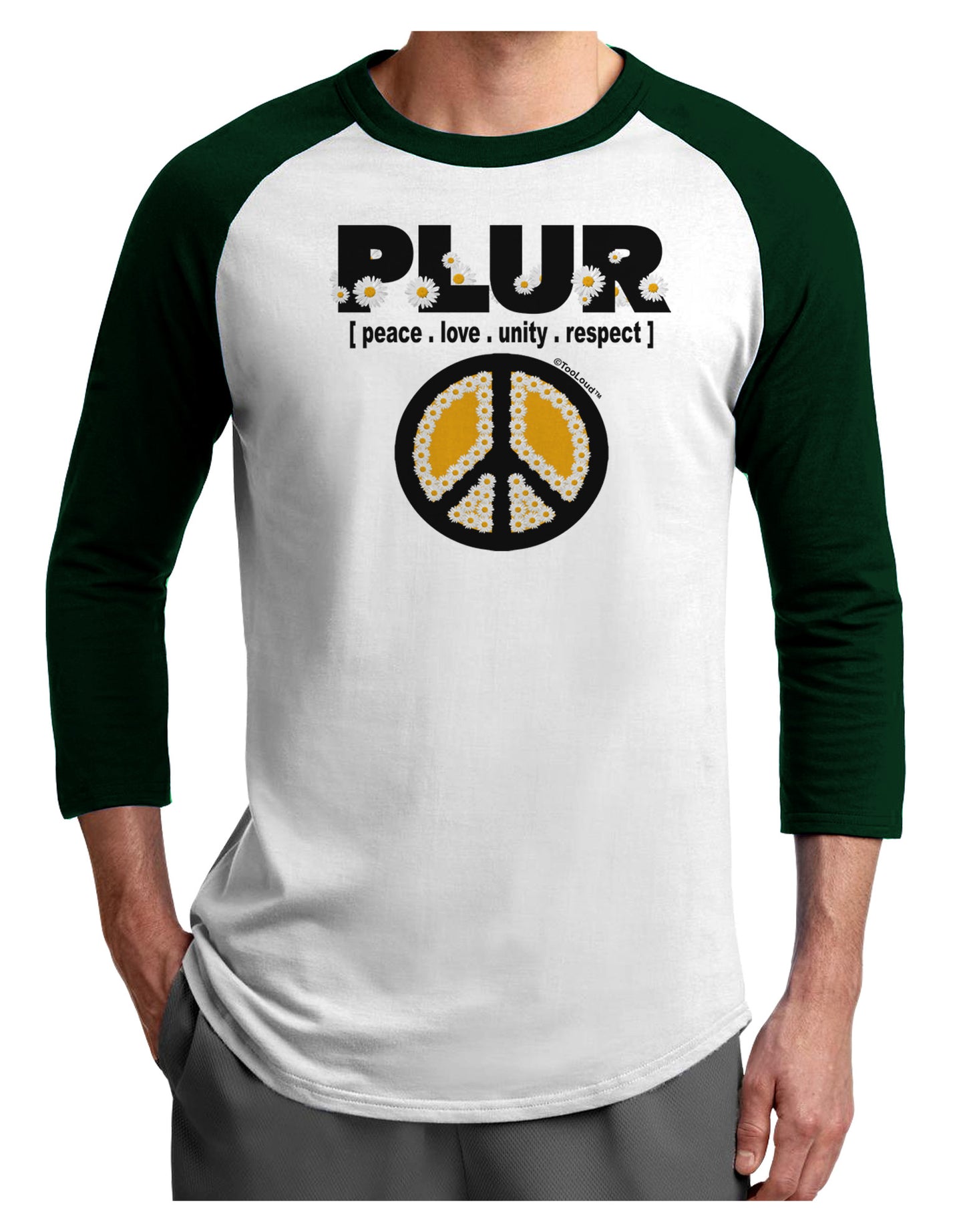 PLUR Daisies Adult Raglan Shirt-Raglan Shirt-TooLoud-White-Forest-X-Small-Davson Sales