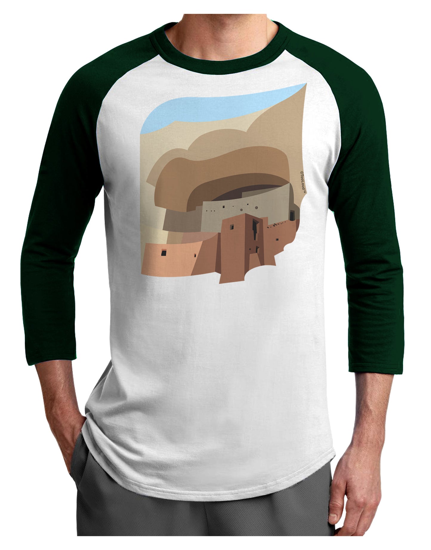 Montezuma Castle Artwork Adult Raglan Shirt-Raglan Shirt-TooLoud-White-Forest-X-Small-Davson Sales