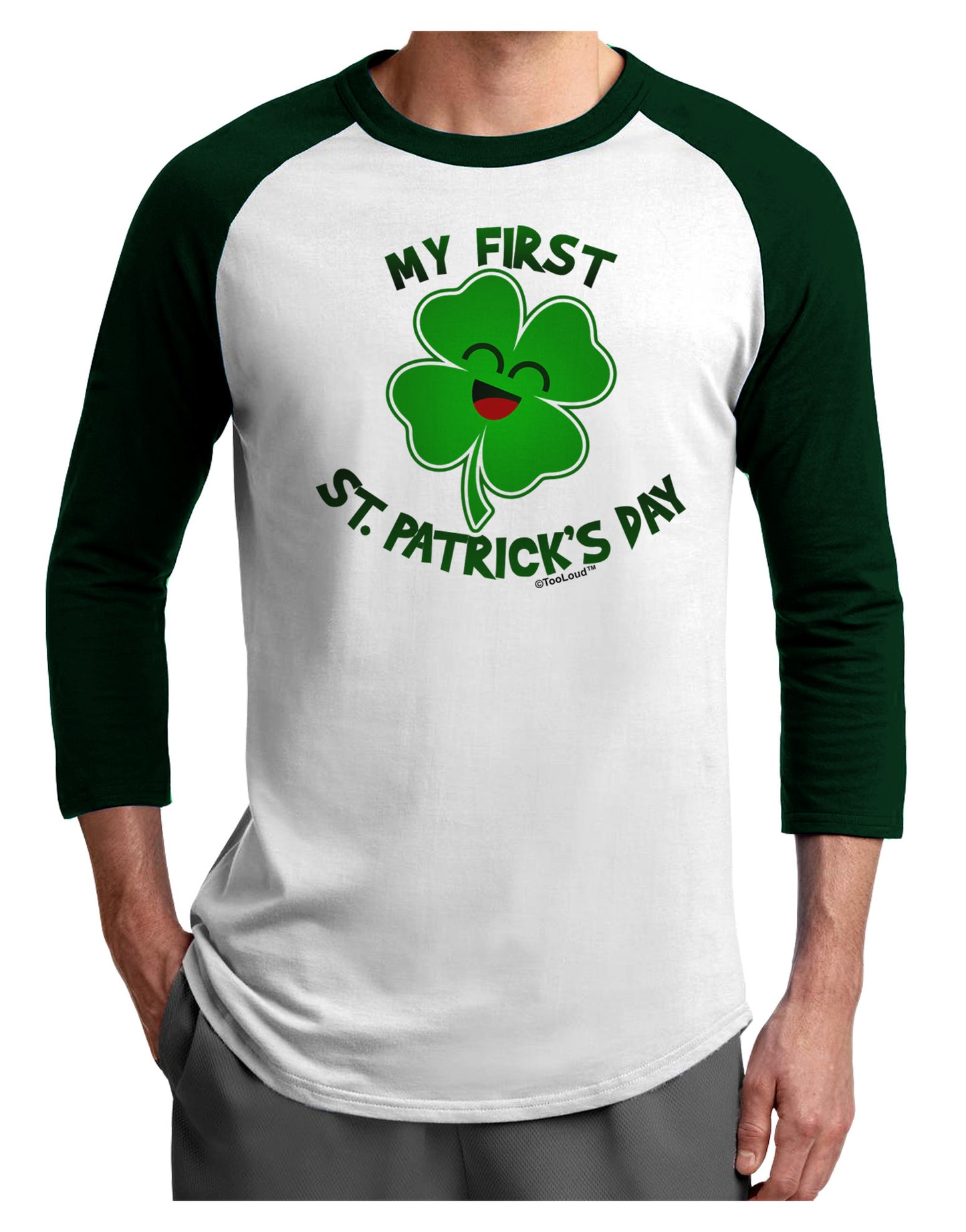 My First St. Patrick's Day Adult Raglan Shirt-Raglan Shirt-TooLoud-White-Forest-X-Small-Davson Sales