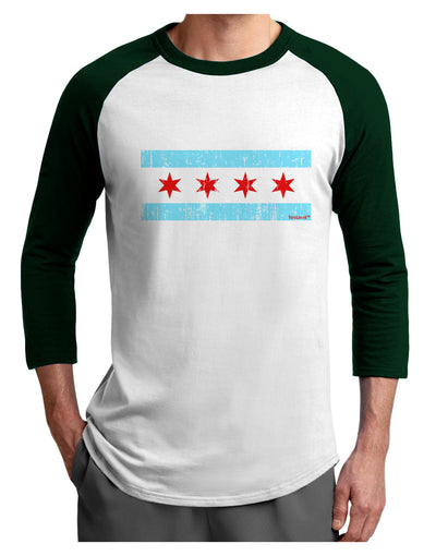 Distressed Chicago Flag Design Adult Raglan Shirt by TooLoud-Raglan Shirt-TooLoud-White-Forest-X-Small-Davson Sales