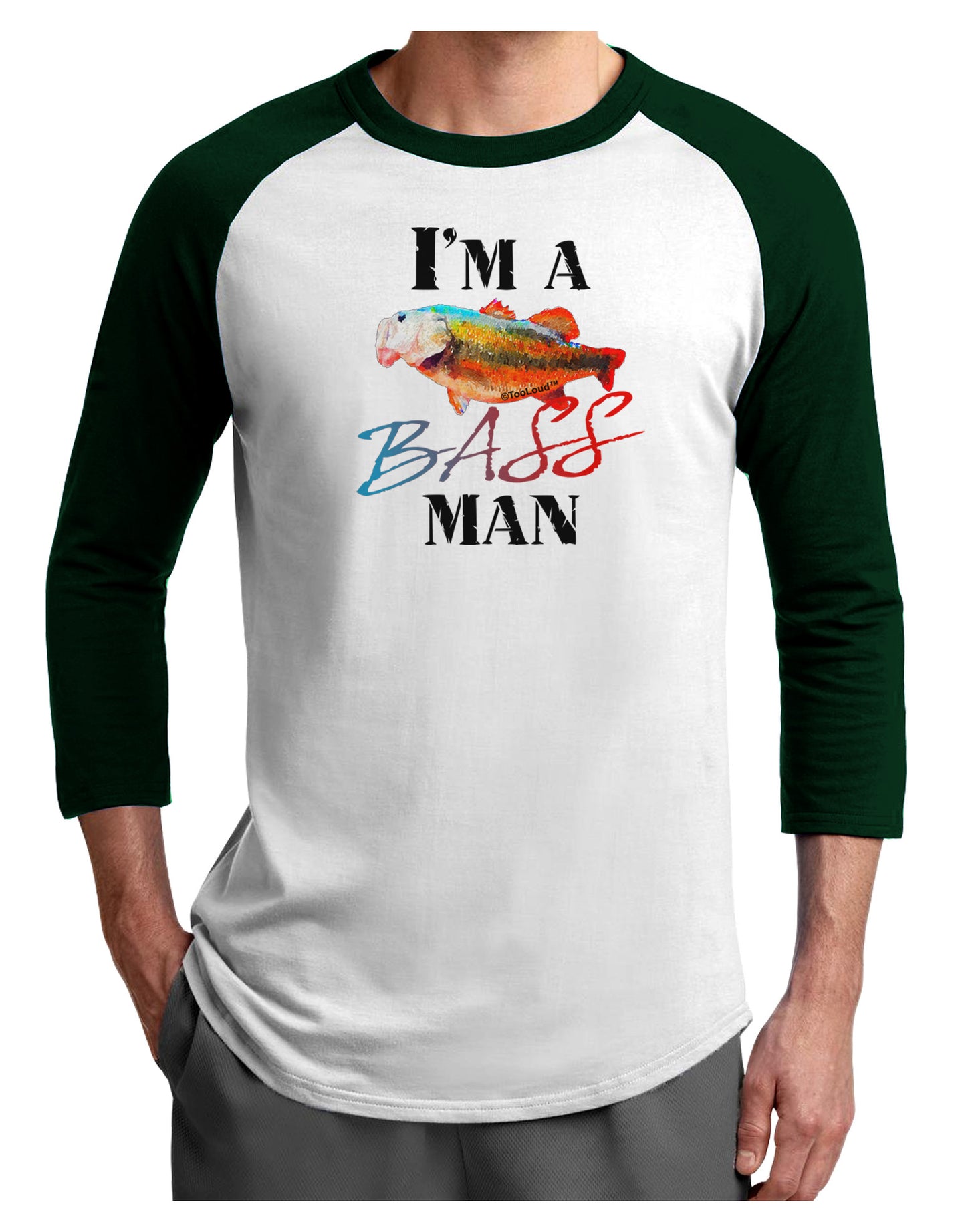 I'm A Bass Man Watercolor Adult Raglan Shirt-Raglan Shirt-TooLoud-White-Forest-X-Small-Davson Sales