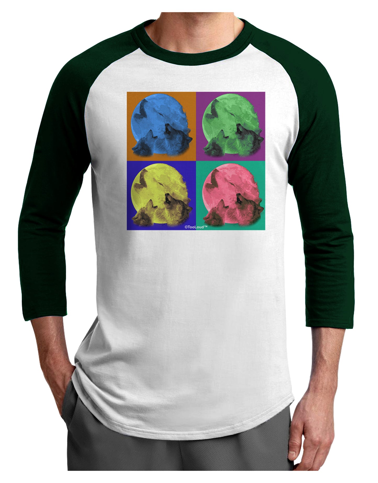 Three Wolves Howling - Pop-Art #2 Adult Raglan Shirt by TooLoud-TooLoud-White-Forest-X-Small-Davson Sales