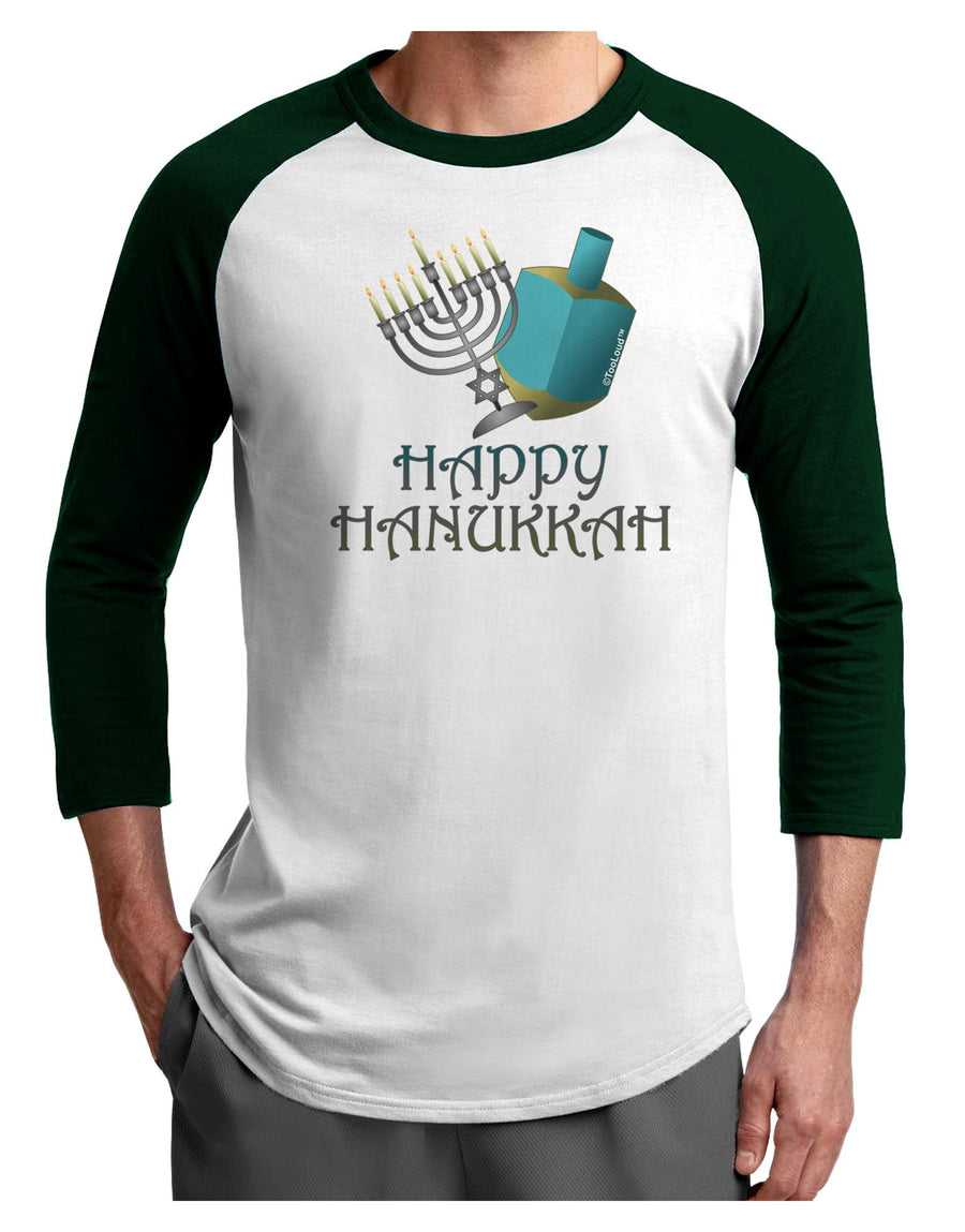 Blue & Silver Happy Hanukkah Adult Raglan Shirt-Raglan Shirt-TooLoud-White-Forest-XXX-Large-Davson Sales
