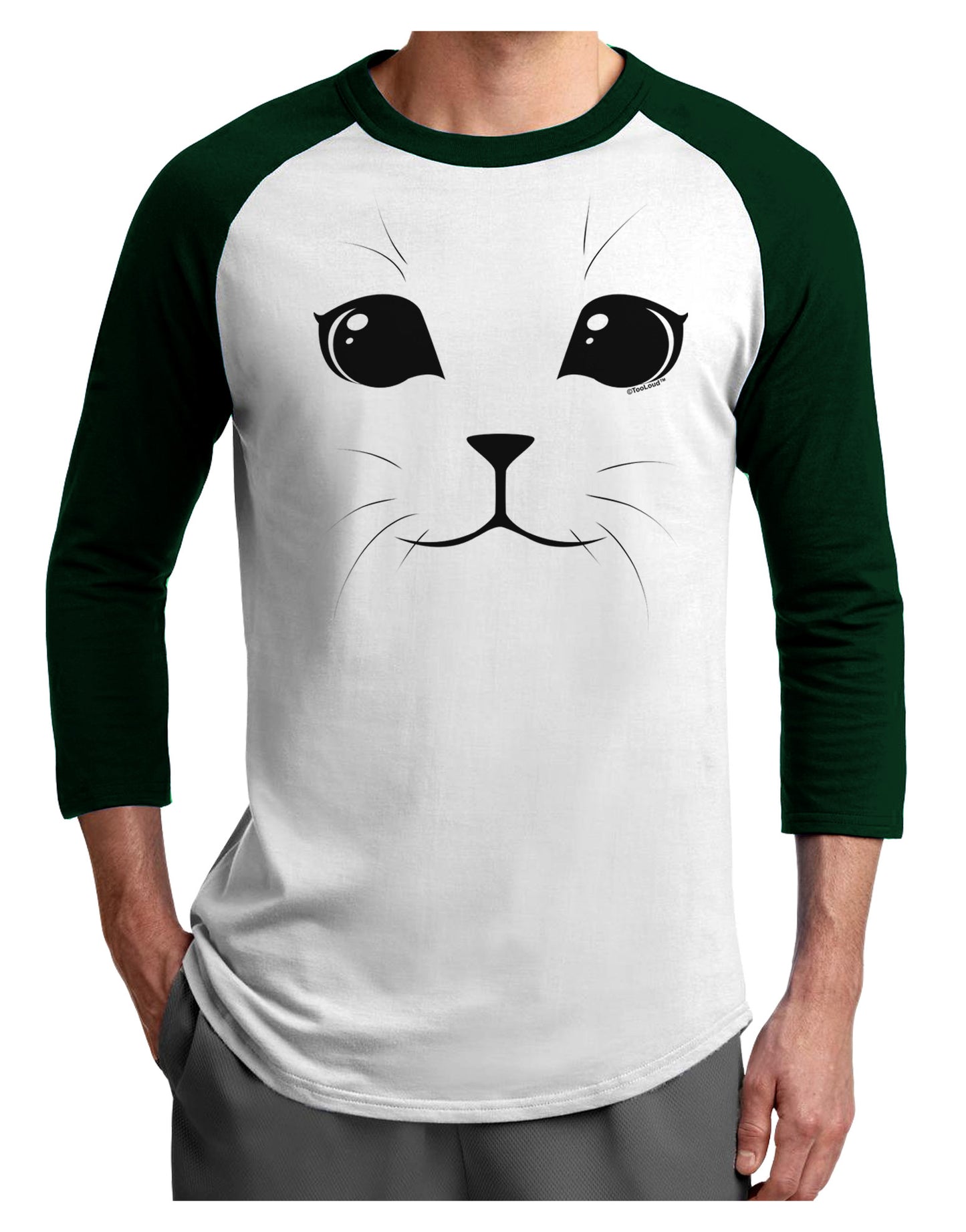 Cute Cat Face Adult Raglan Shirt by-Raglan Shirt-TooLoud-White-Forest-X-Small-Davson Sales