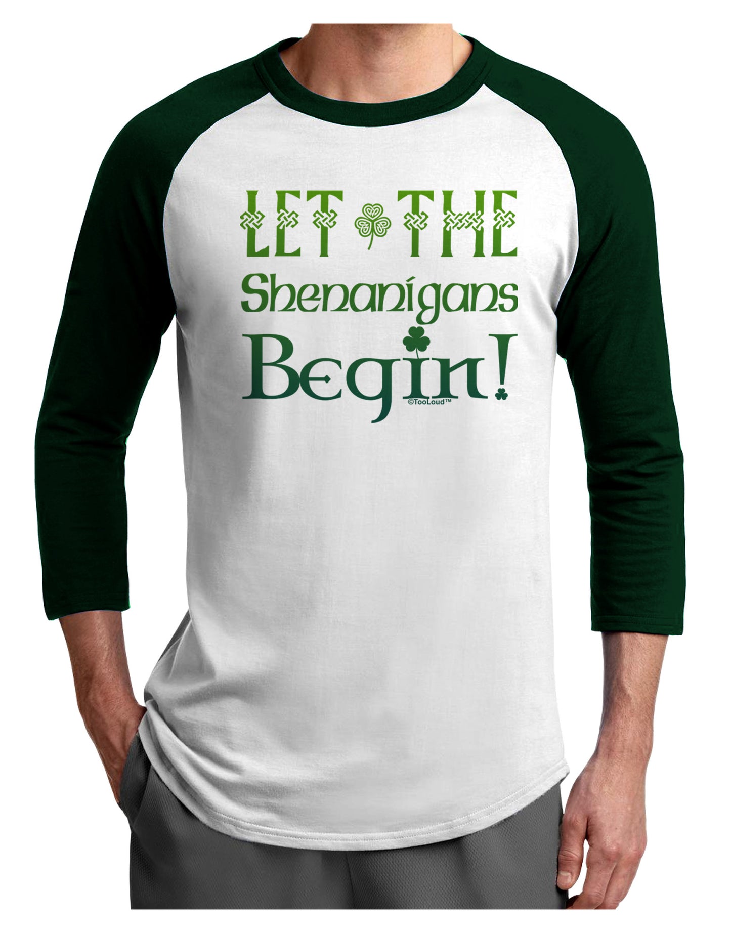 Let the Shenanigans Begin Adult Raglan Shirt-Raglan Shirt-TooLoud-White-Forest-X-Small-Davson Sales